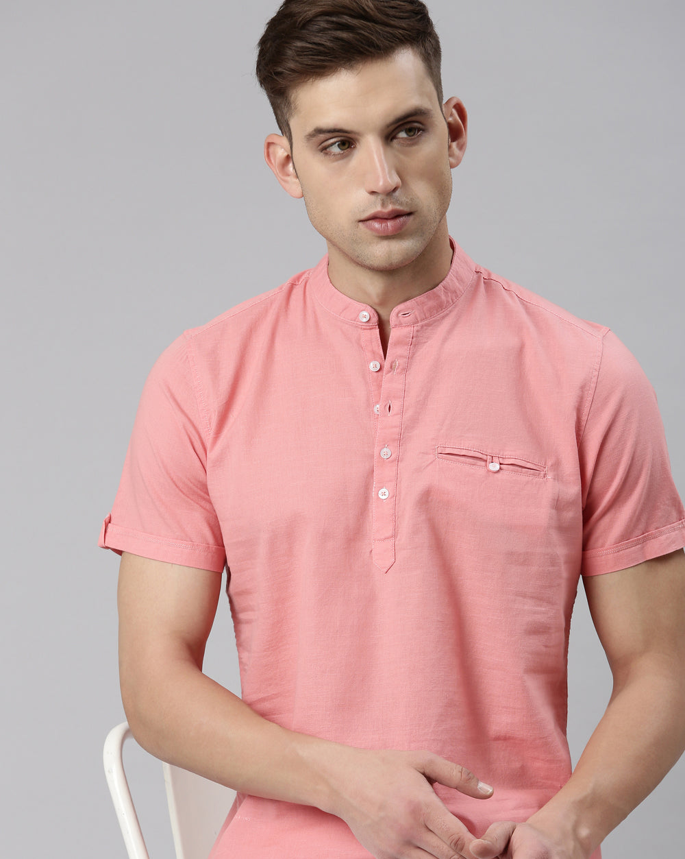Peach Colored Classic Short Kurta For Men