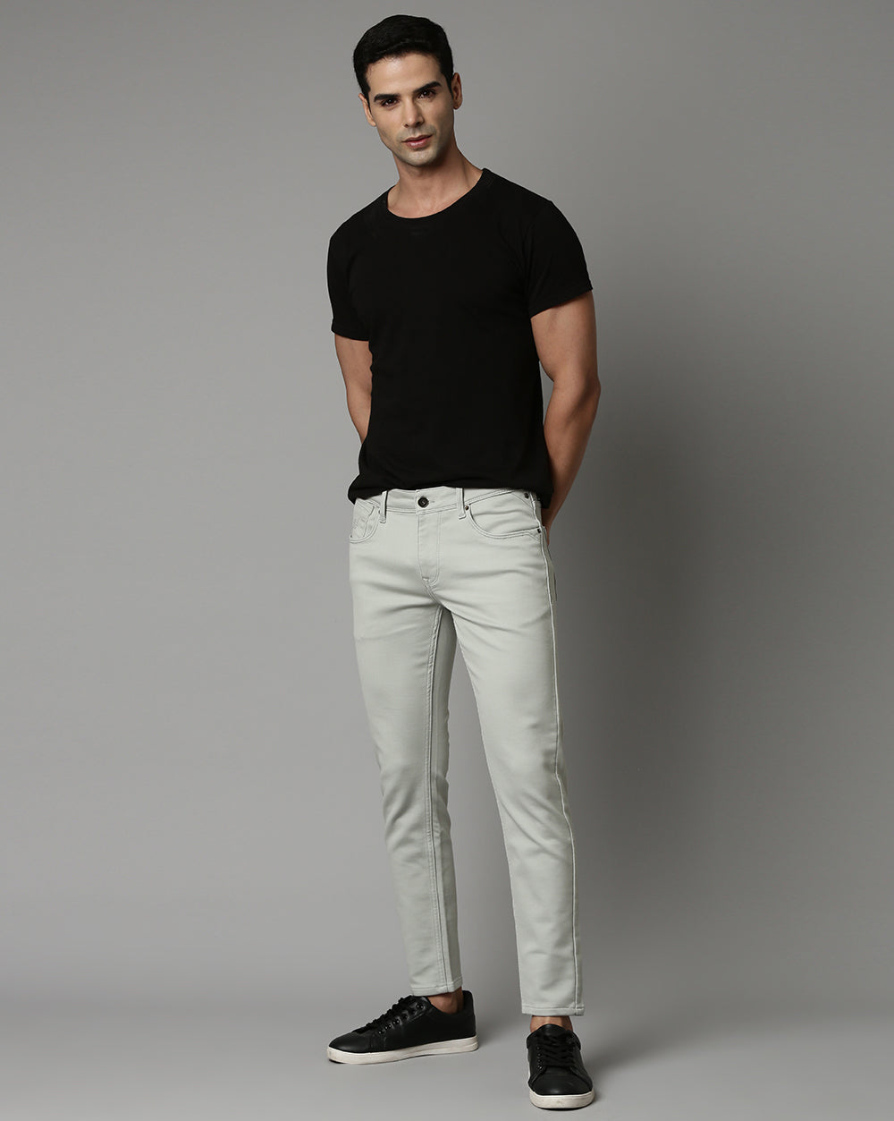 Quill Grey Colored Denim Ankle Fit Jeans For Men