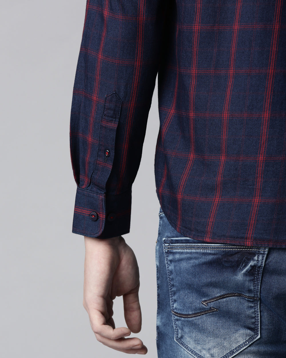 Blue Swing Denim Check Shirt For Men