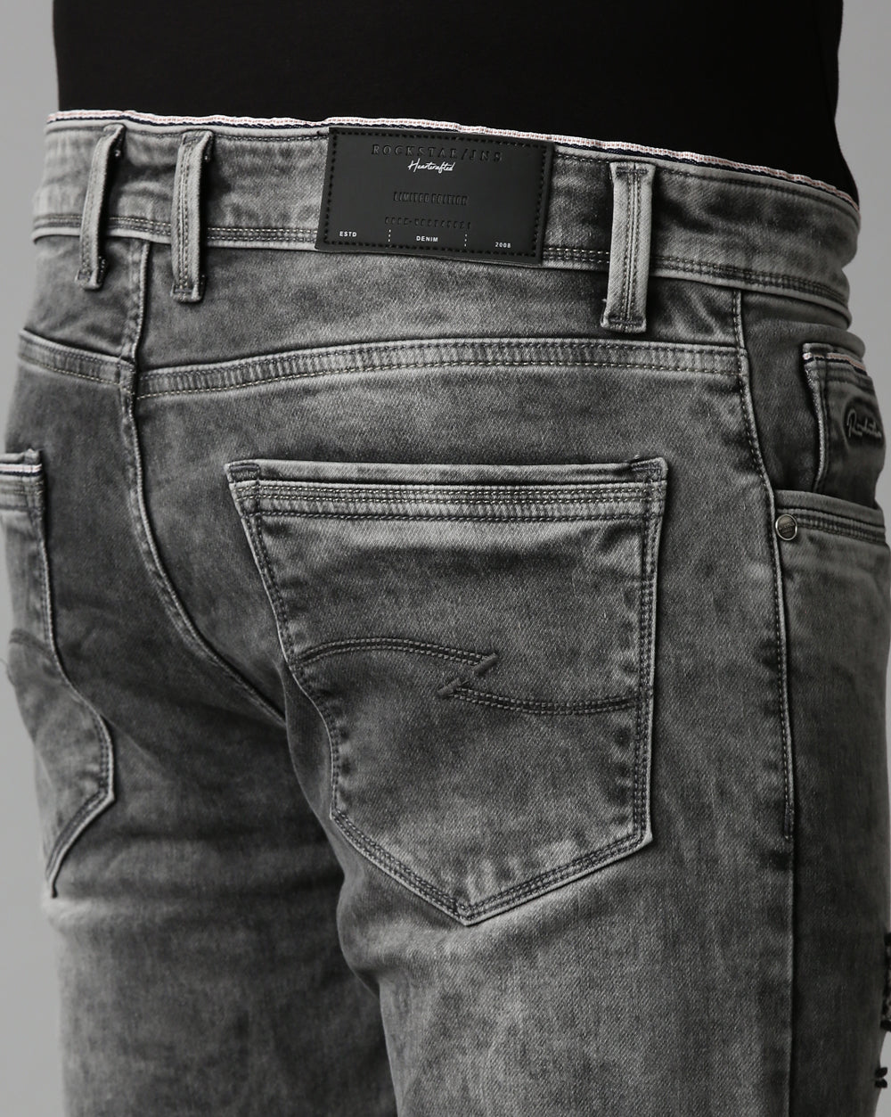 Distressed Grey Denim Ankle Fit Jeans For Men