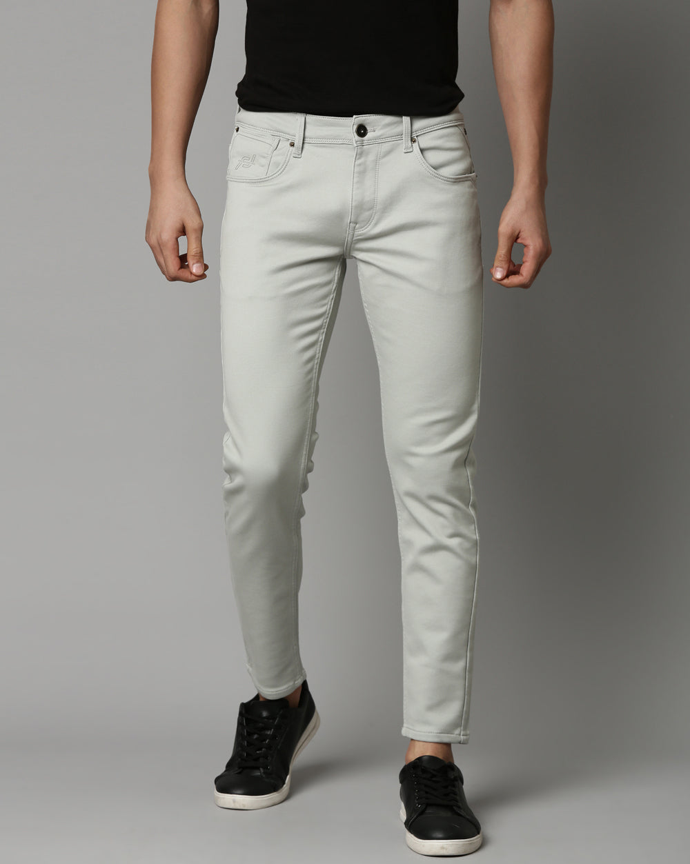 Quill Grey Colored Denim Ankle Fit Jeans For Men