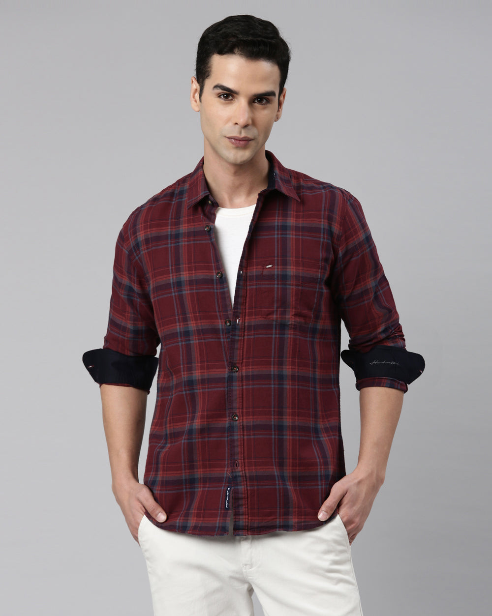 Sway Maroon Checkered Shirt for Men 