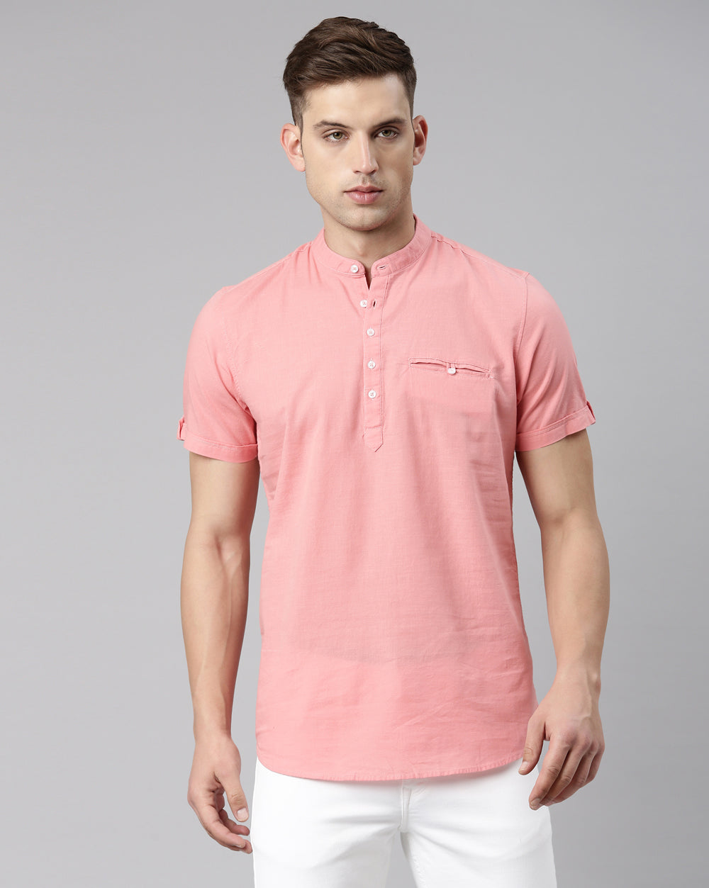 Peach Colored Classic Short Kurta For Men