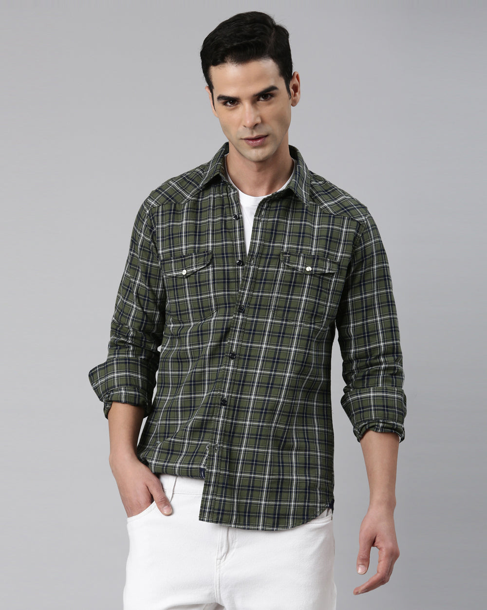 Swing Forever Olive Checkered Shirt for Men 