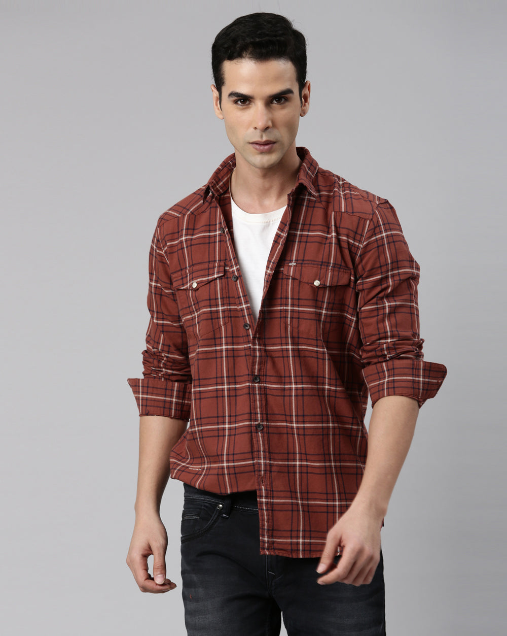 Swing Rust Checkered Shirt for Men 