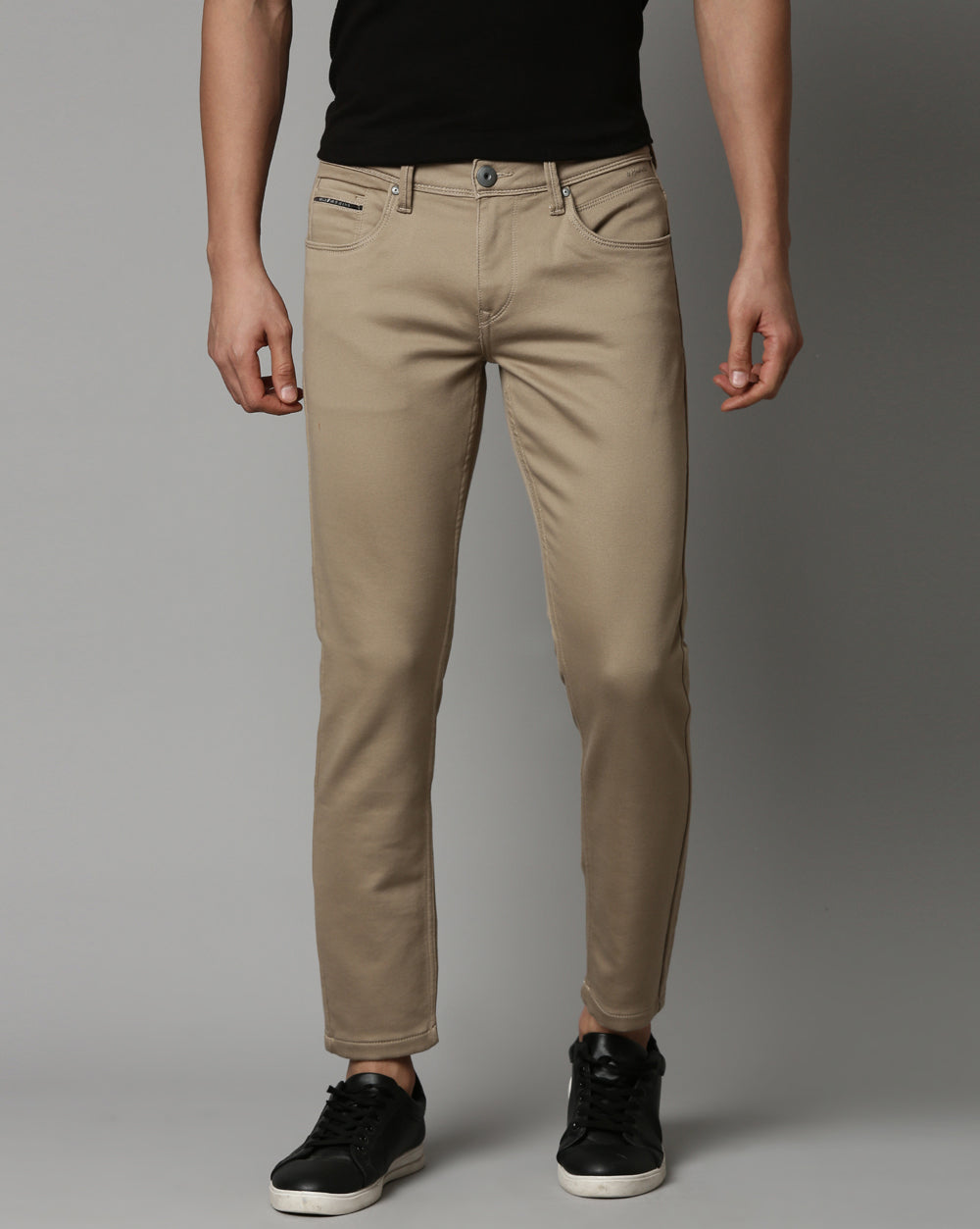 Khaki Colored Denim Ankle Fit Jeans For Men