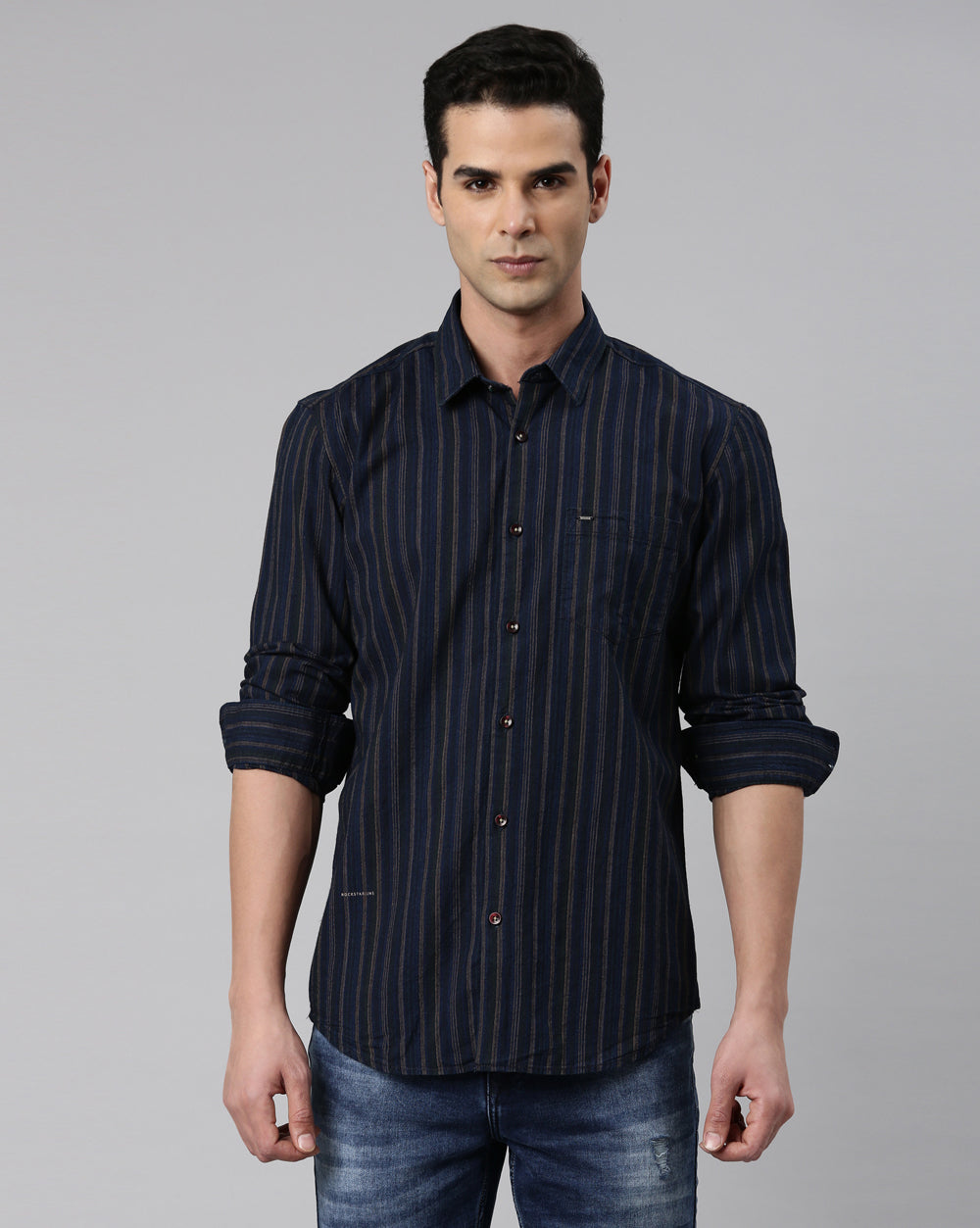 Men's Indigo Beige Striped Shirt for Men 