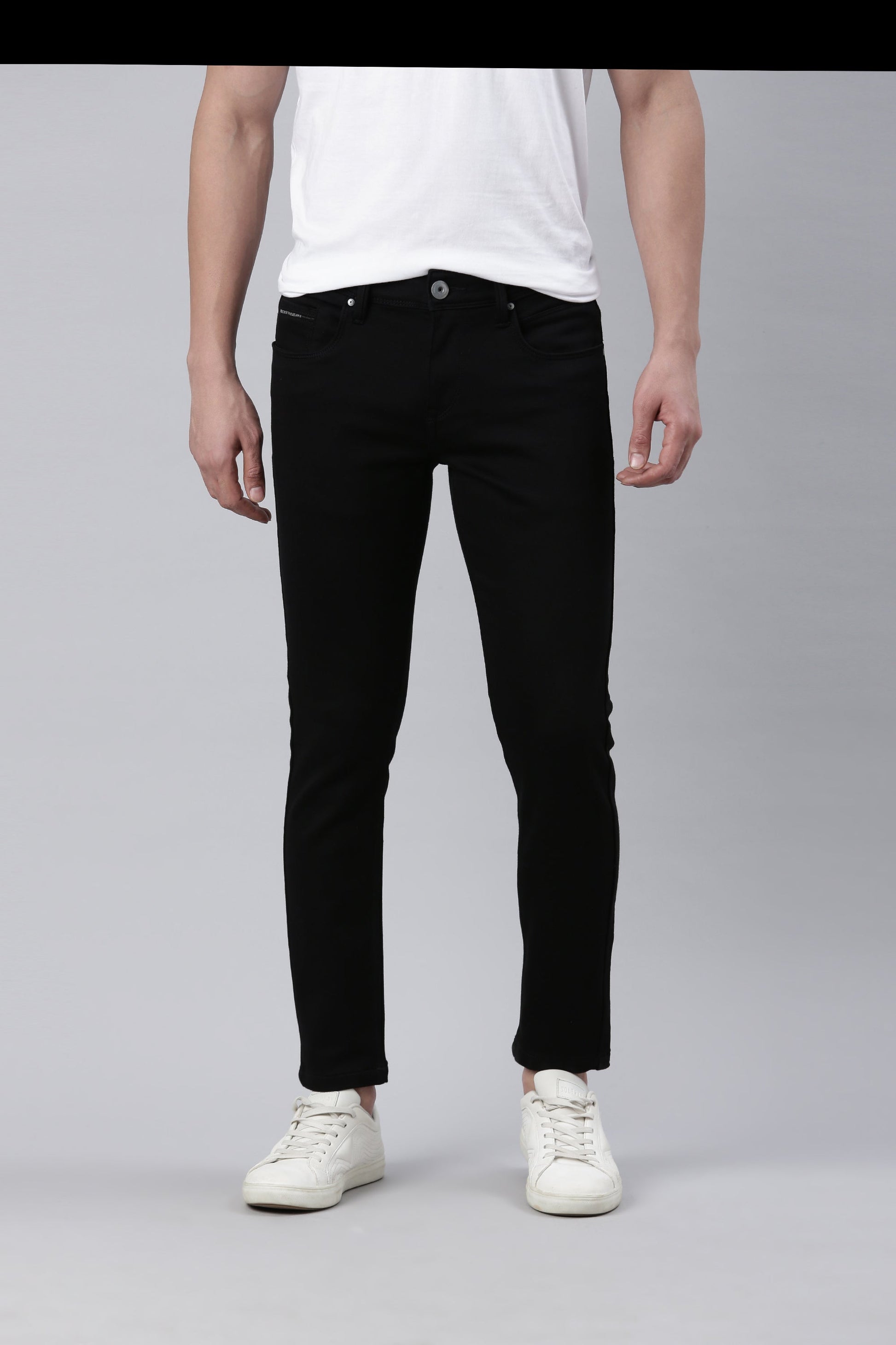 Black Ankle Fit Denim Jeans For Men 