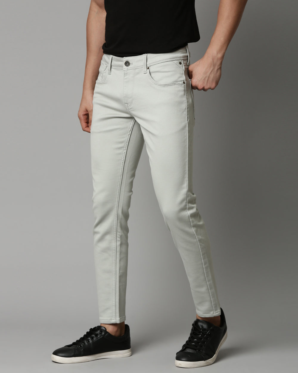 Quill Grey Colored Denim Ankle Fit Jeans For Men