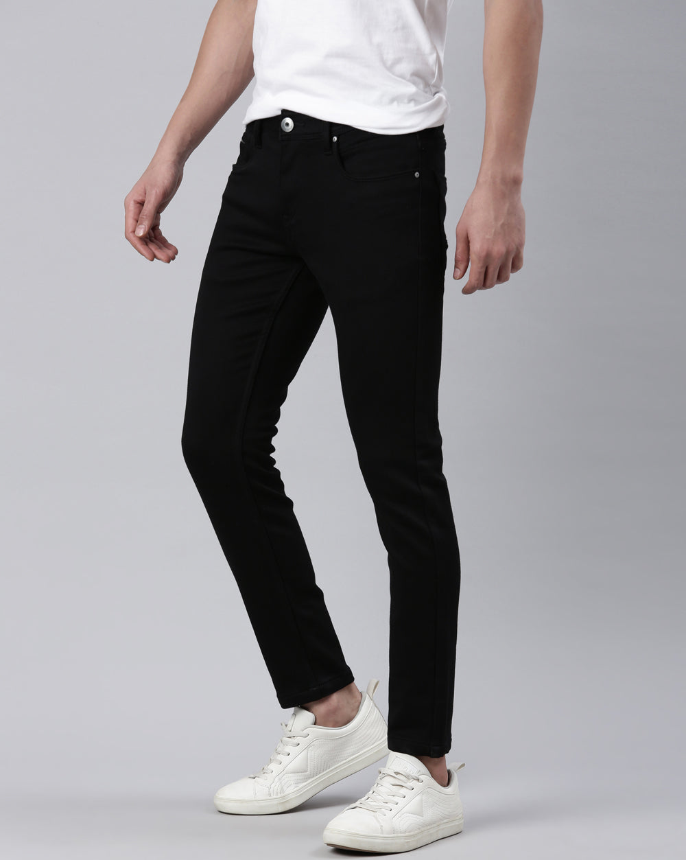 Black Ankle Fit Denim Jeans For Men 