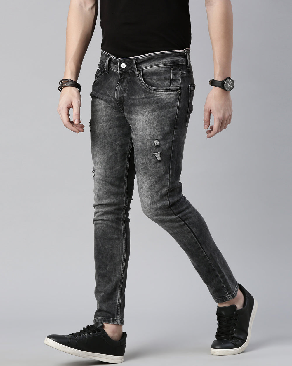 DISTRESSED DARK GREY DENIM Jeans for Men 