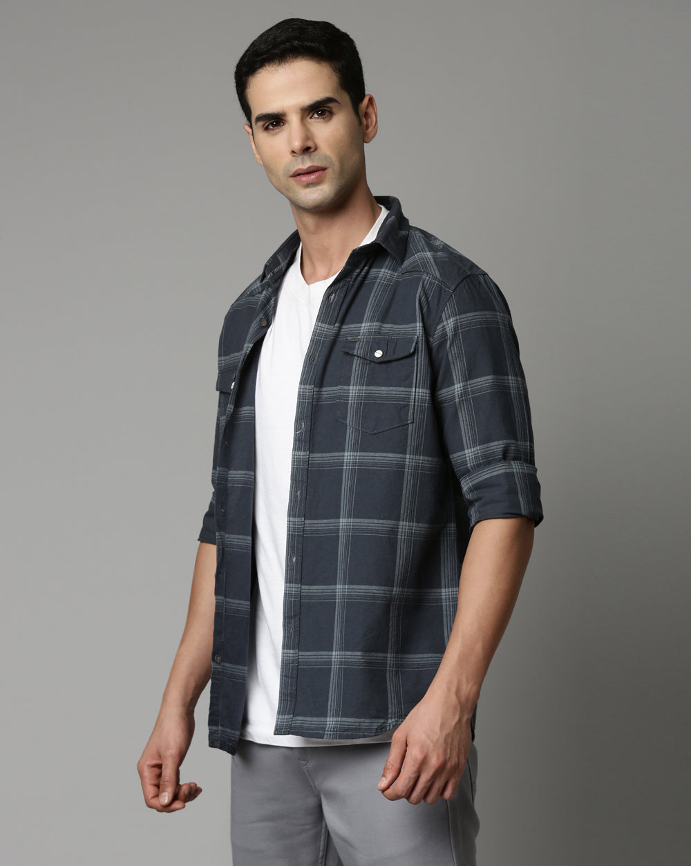 Swing Grey Checkered Shirt for Men 