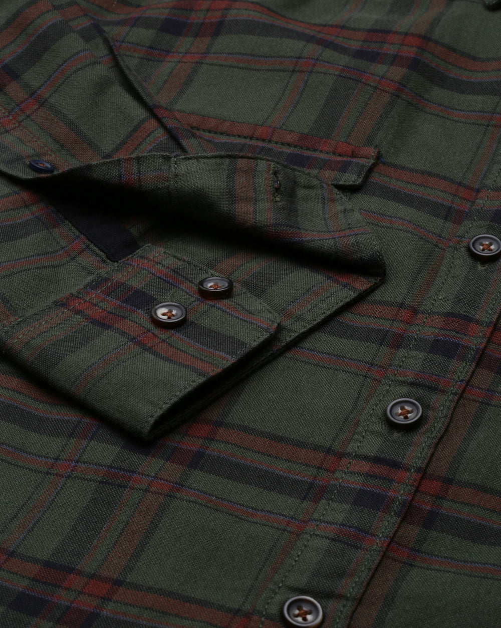 Swing Olive Plaid Shirt for Men 