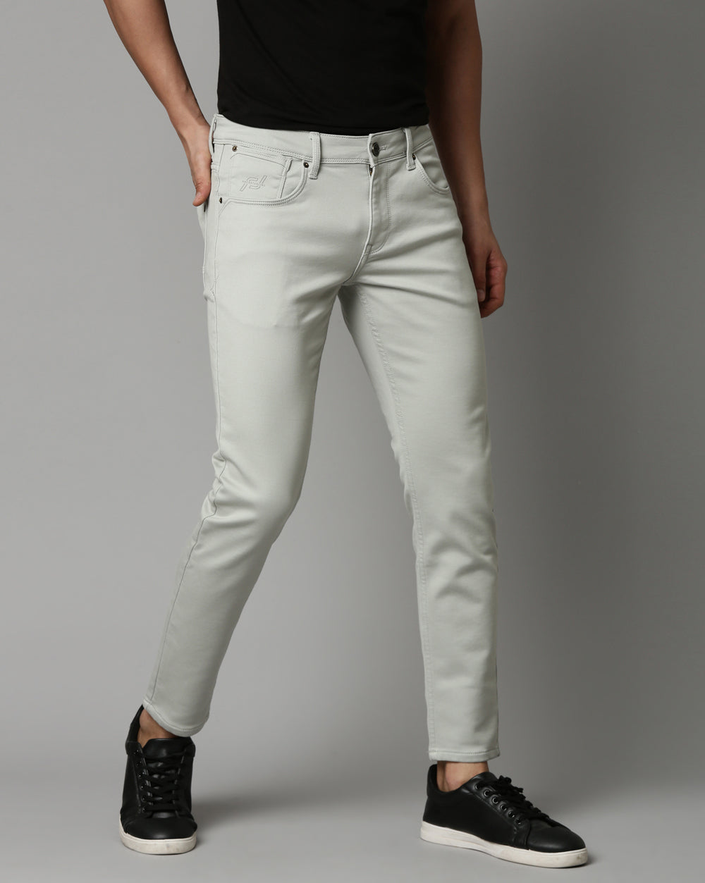 Quill Grey Colored Denim Ankle Fit Jeans For Men