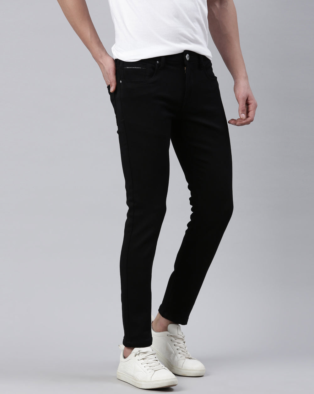 Black Ankle Fit Denim Jeans For Men 