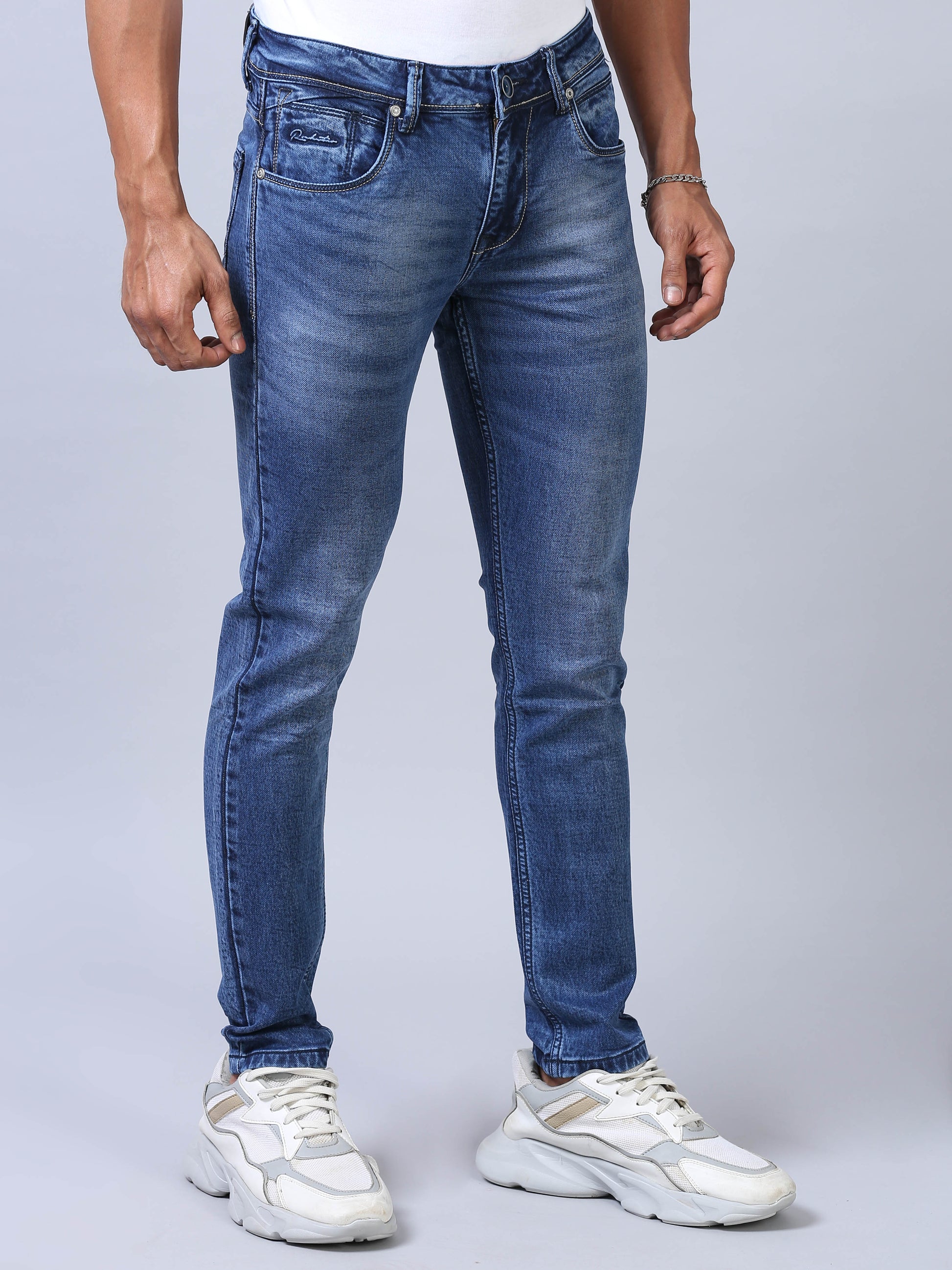 Stonewash Blue Ankle Fit Jeans for Men 