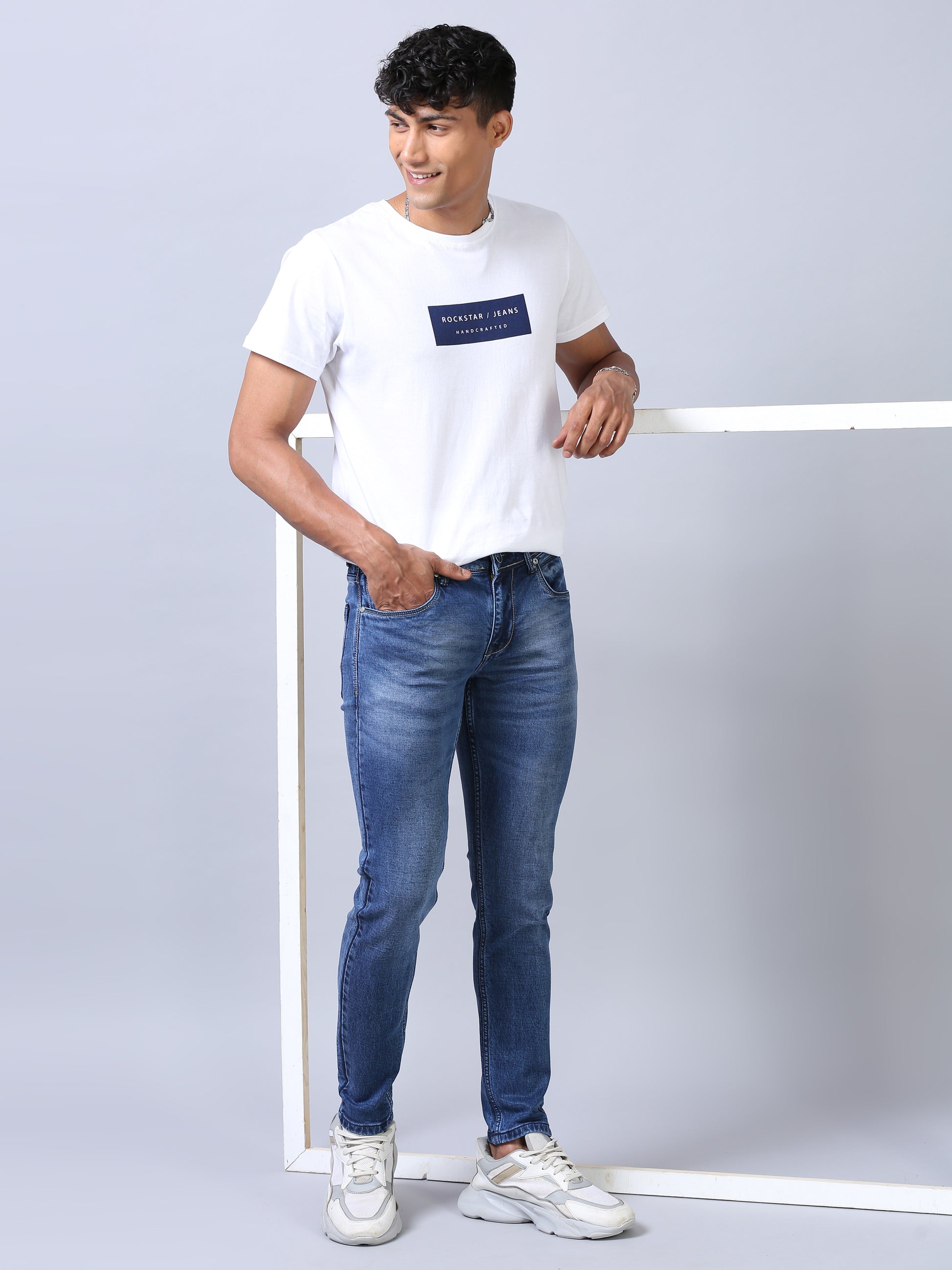 Stonewash Blue Ankle Fit Jeans for Men