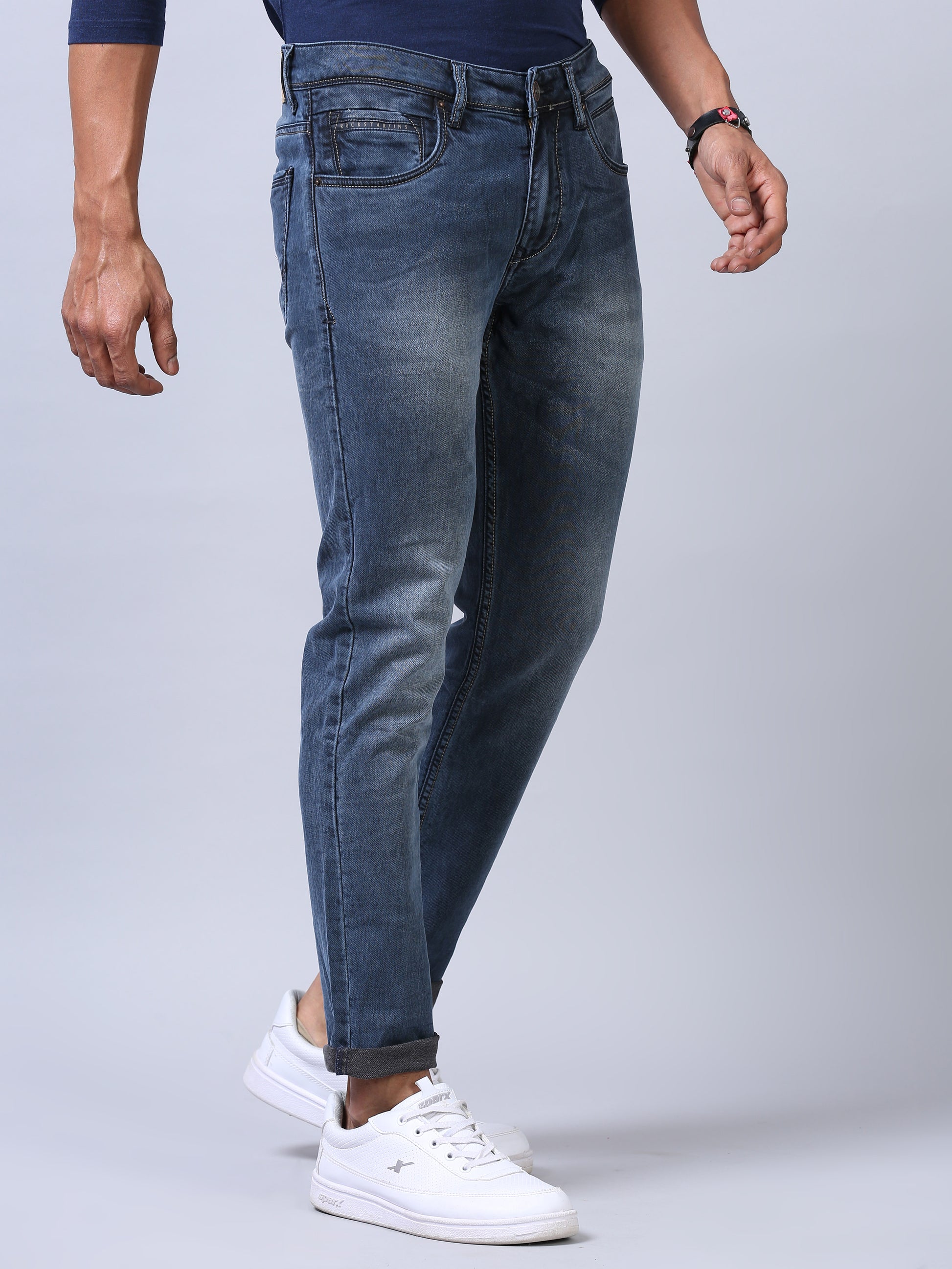 Faded Light Blue Ankle Fit Jeans for Men