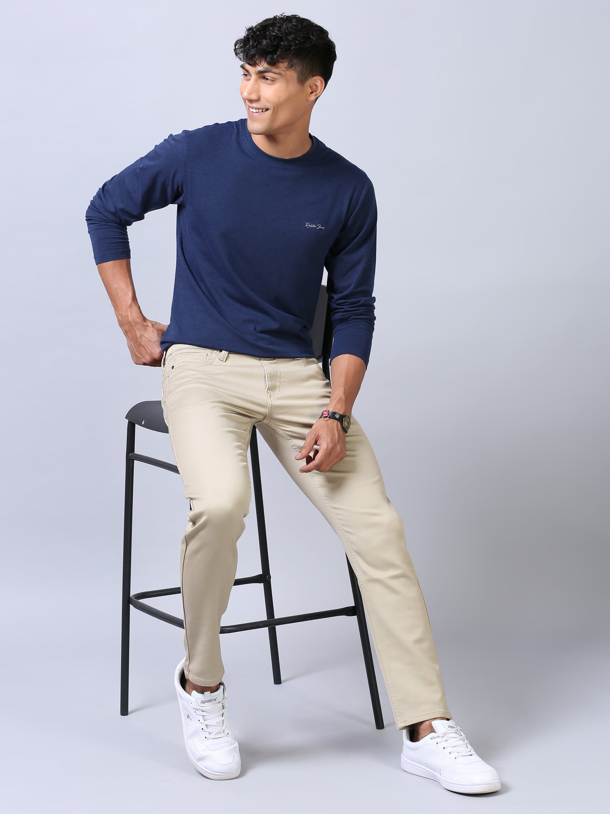 Beige Ankle Fit Jeans For Men