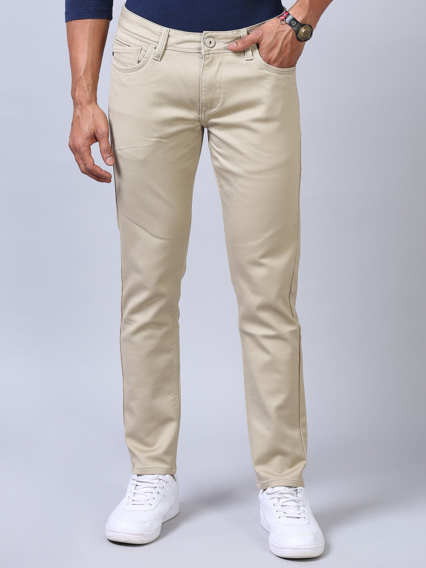 Beige Ankle Fit Jeans For Men