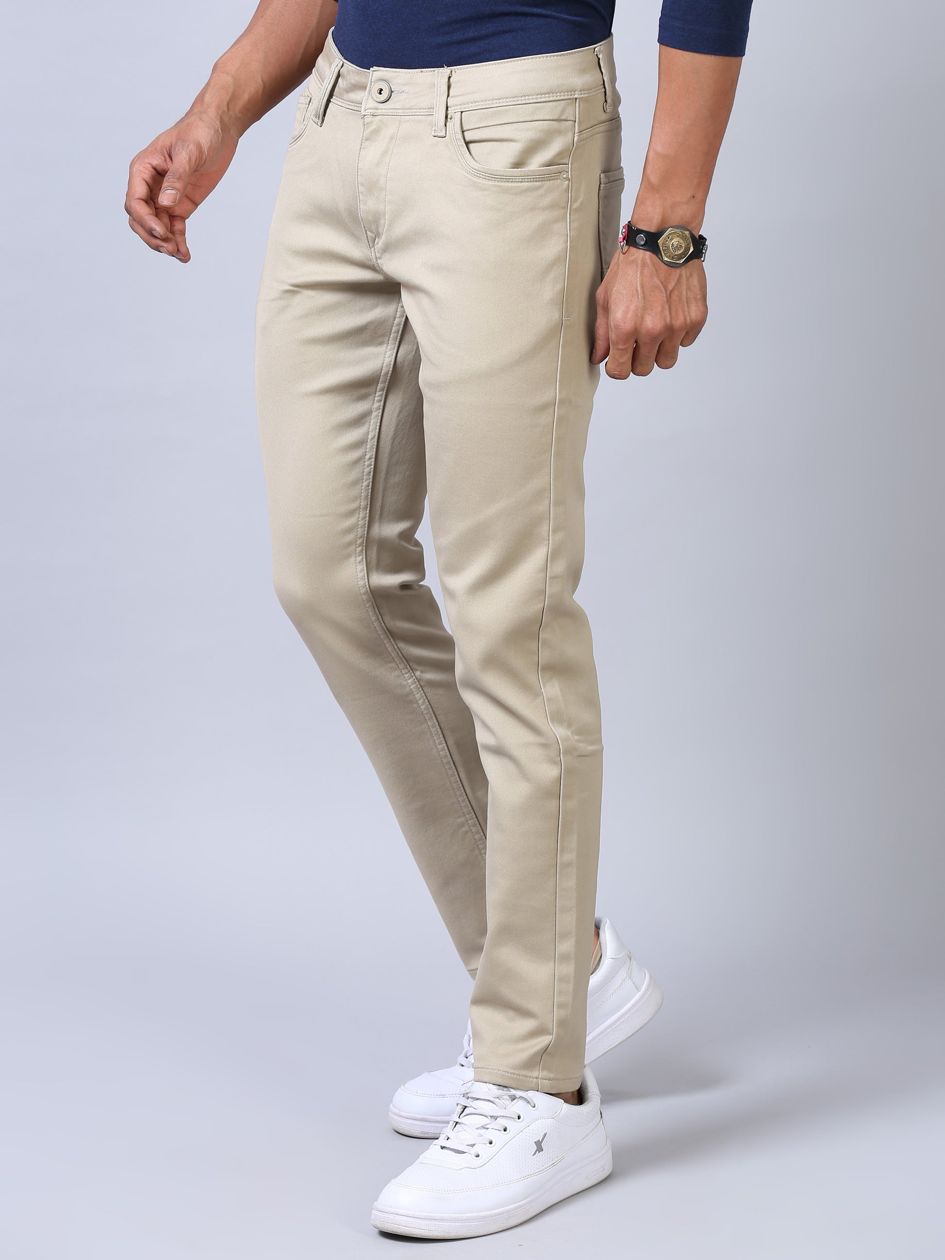 Beige Ankle Fit Jeans For Men