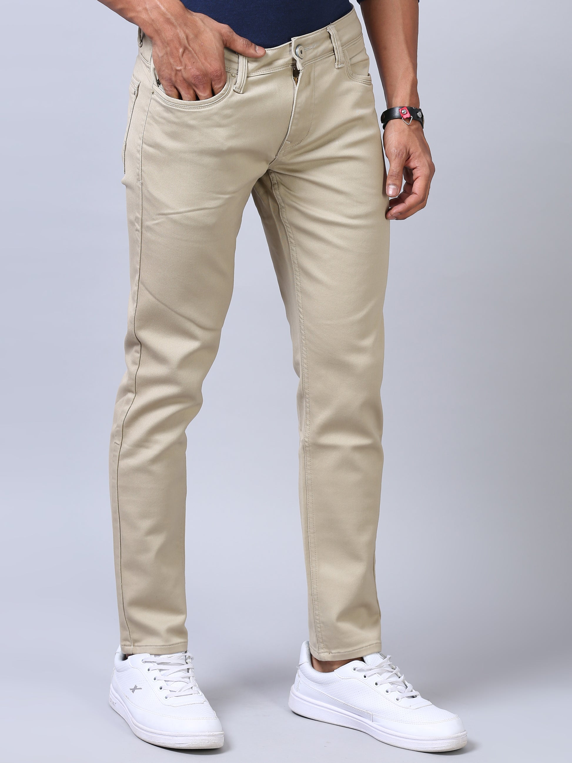 Beige Ankle Fit Jeans For Men