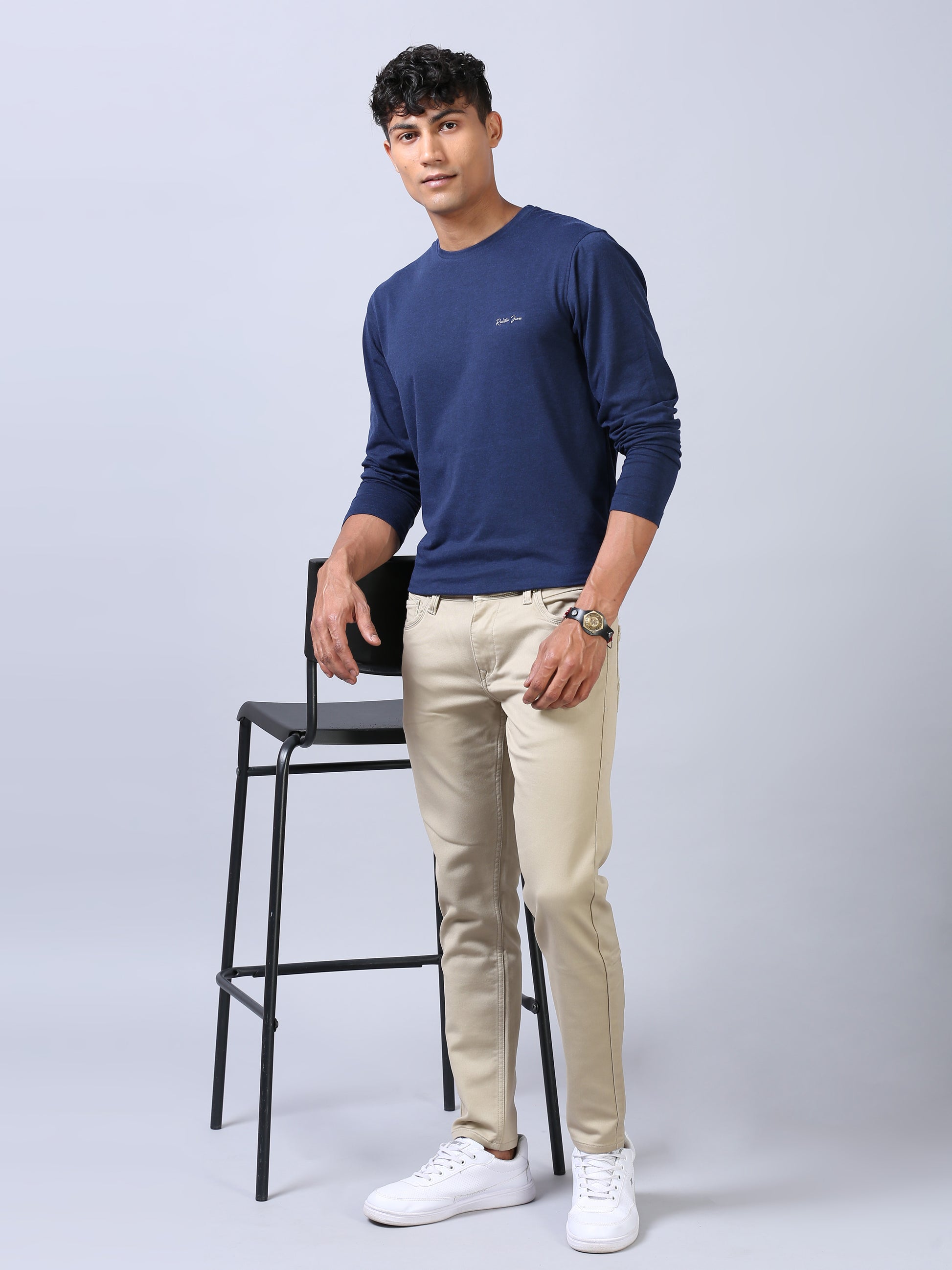 Beige Ankle Fit Jeans For Men