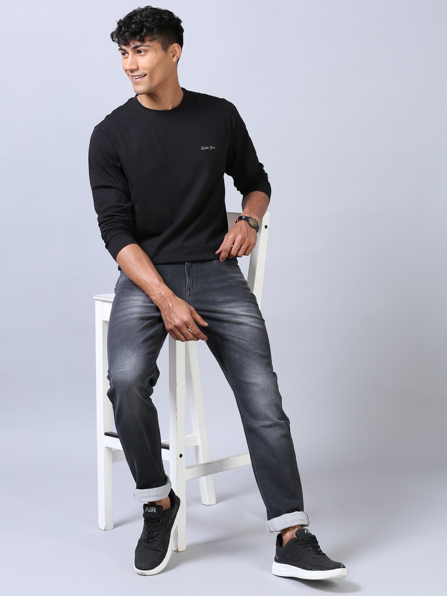 Deep Black Ankle Fit Jeans For Men