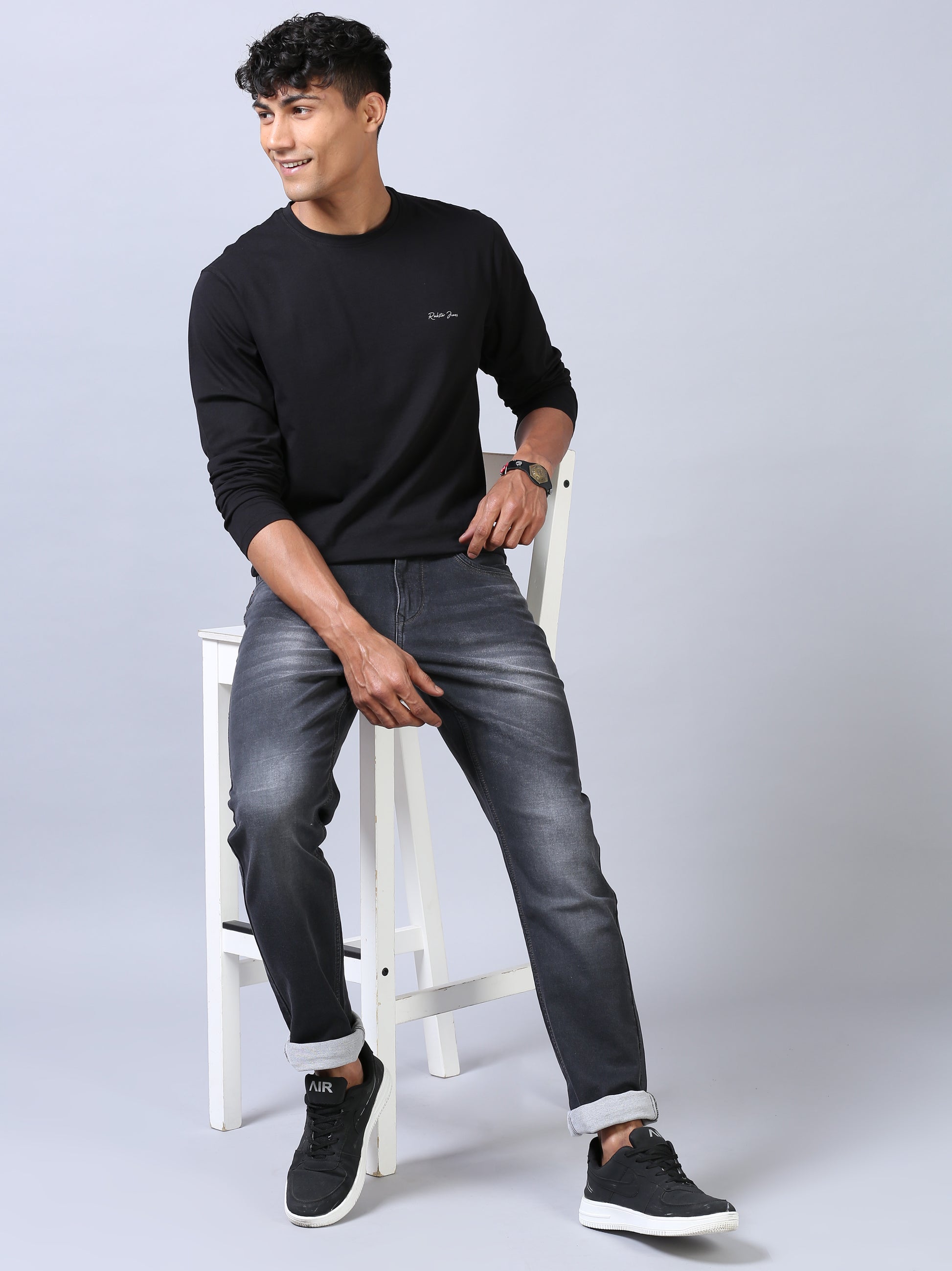 Deep Black Ankle Fit Jeans For Men