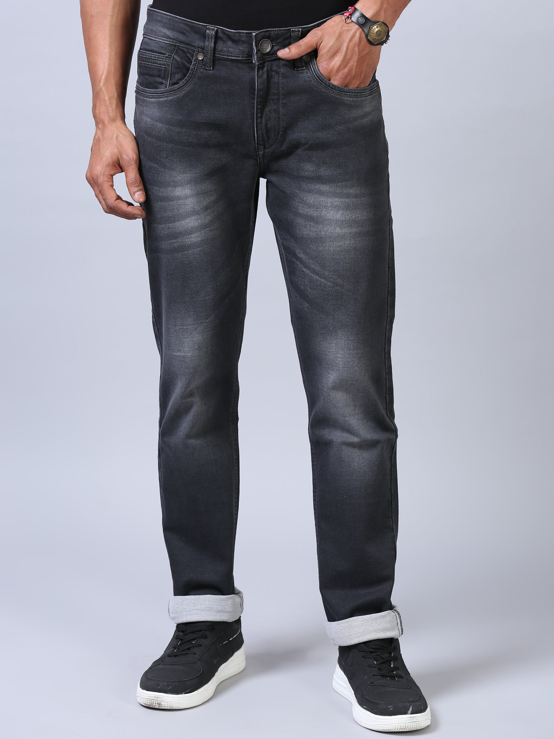 Deep Black Ankle Fit Jeans For Men