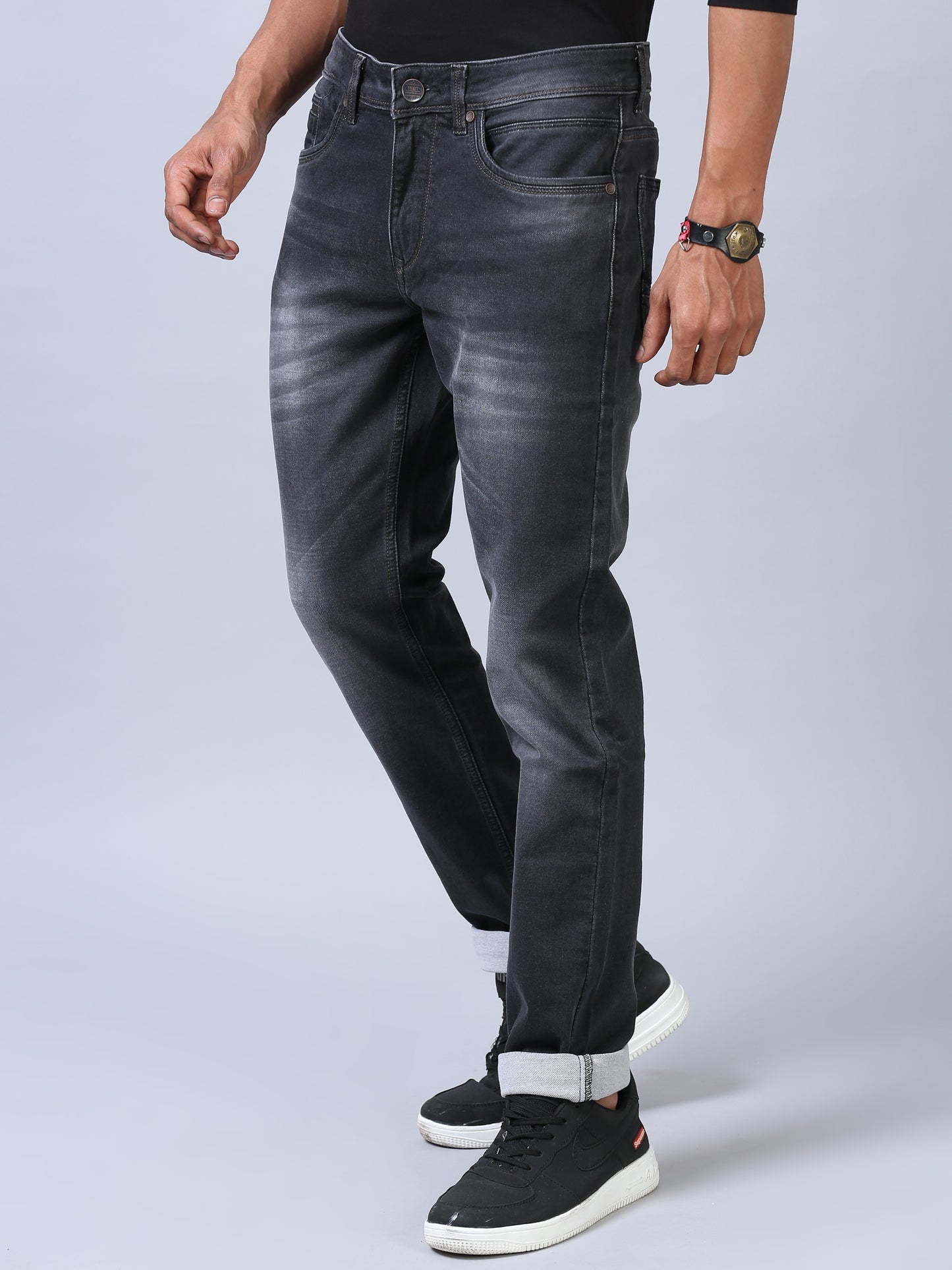 Deep Black Ankle Fit Jeans For Men