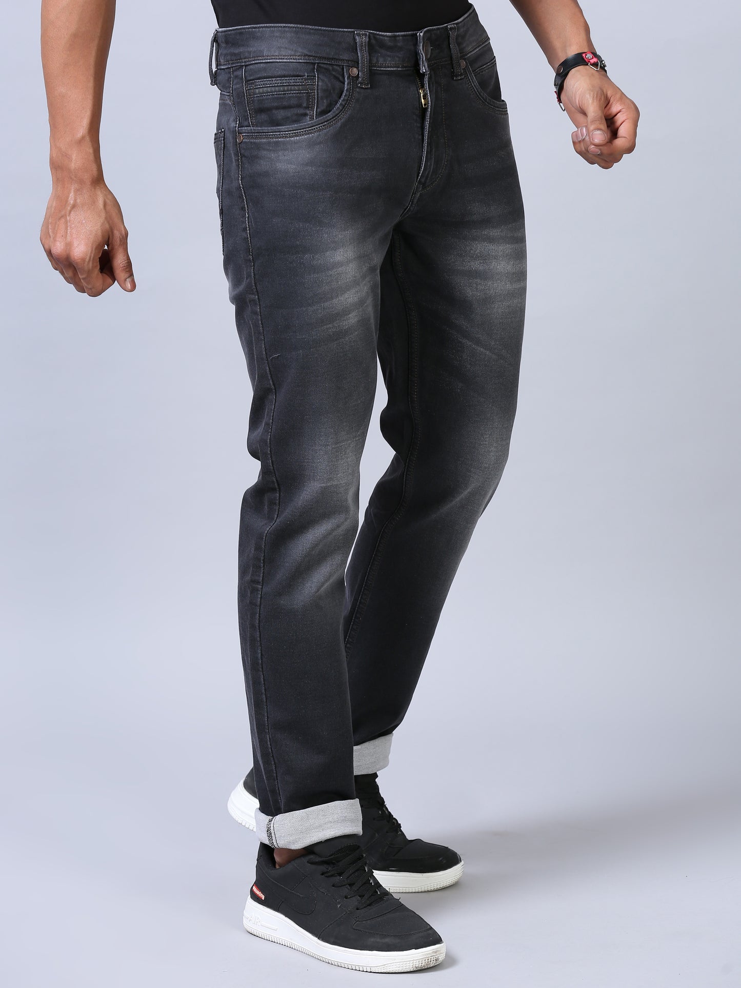 Deep Black Ankle Fit Jeans For Men