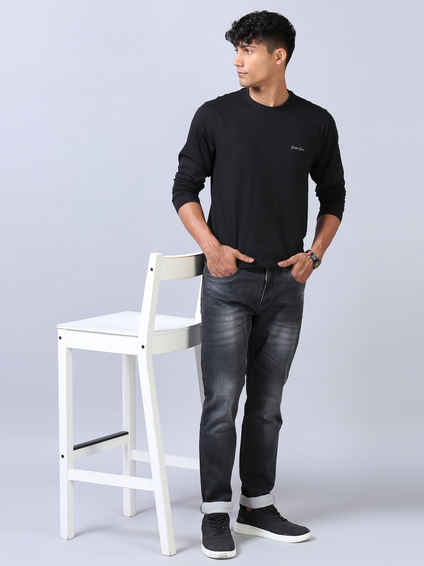 Deep Black Ankle Fit Jeans For Men