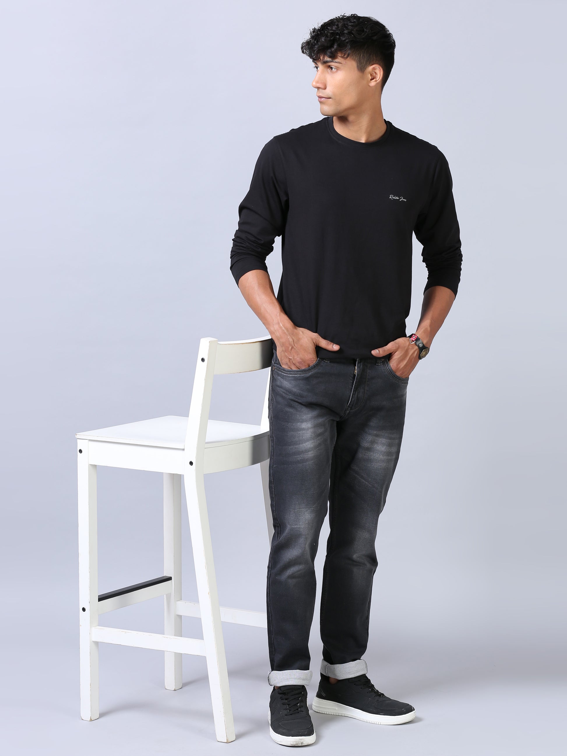 Deep Black Ankle Fit Jeans For Men
