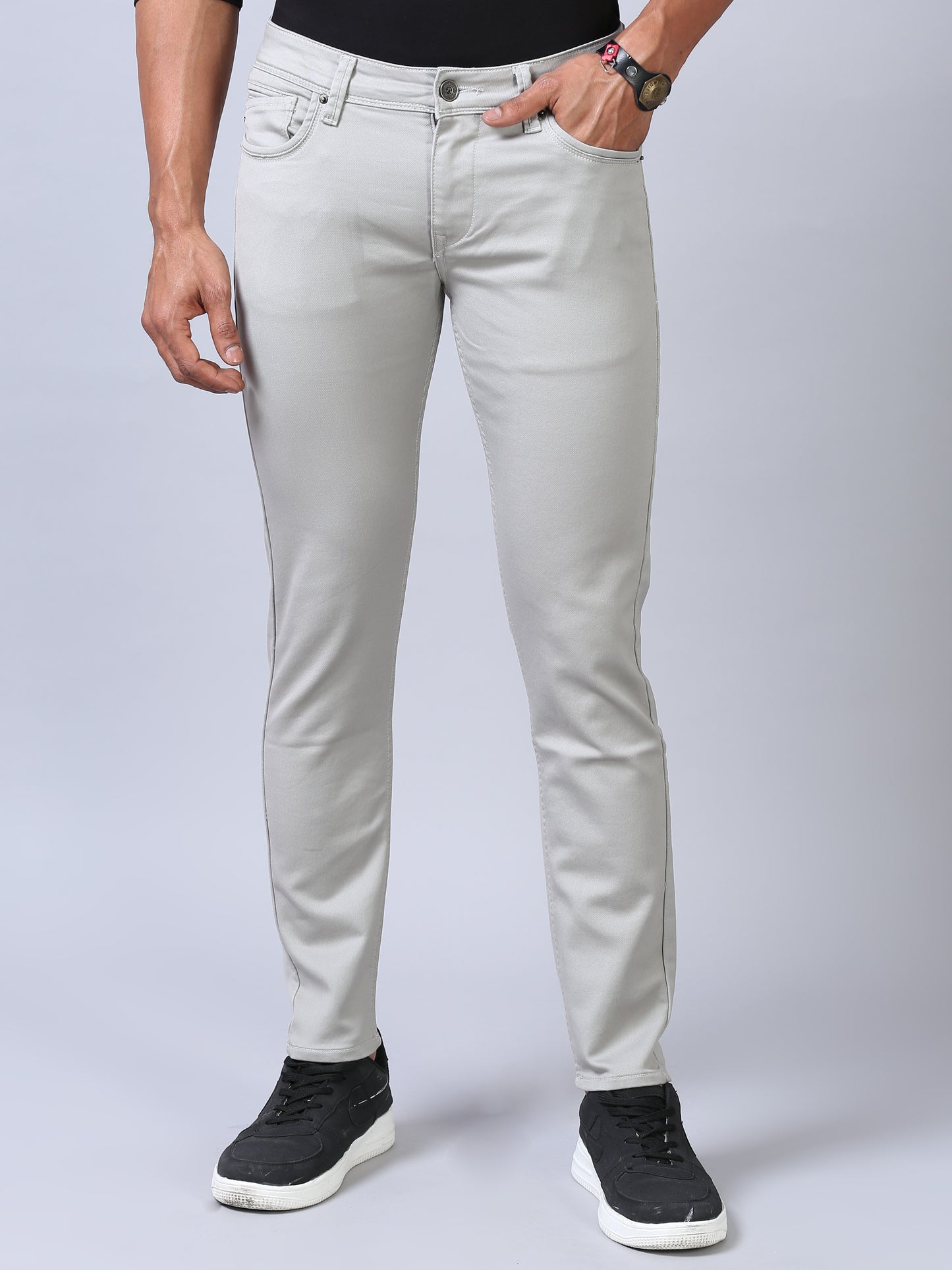 Grey Ankle Fit Denim Jeans For Men