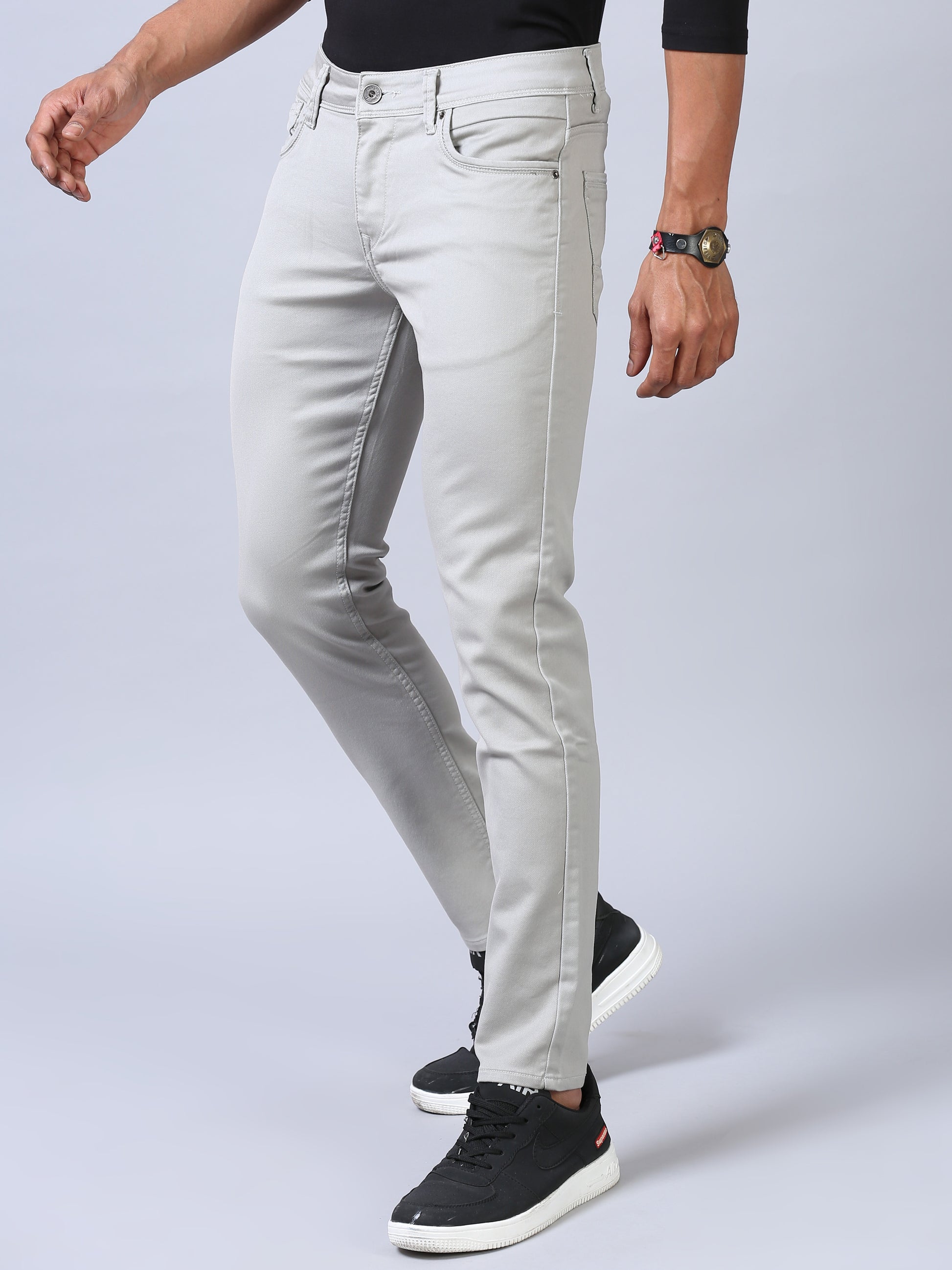 Grey Ankle Fit Denim Jeans For Men