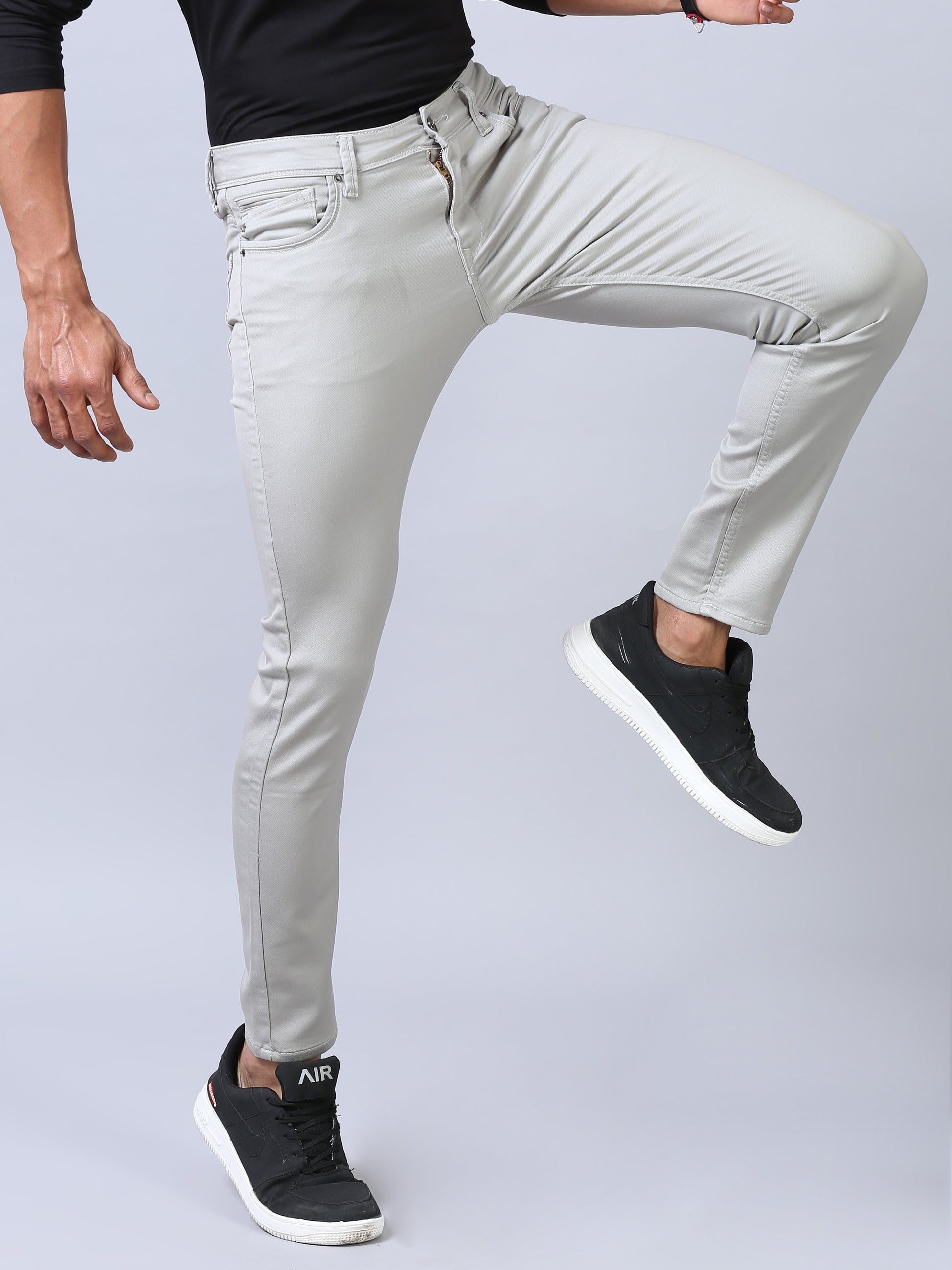 Grey Ankle Fit Denim Jeans For Men