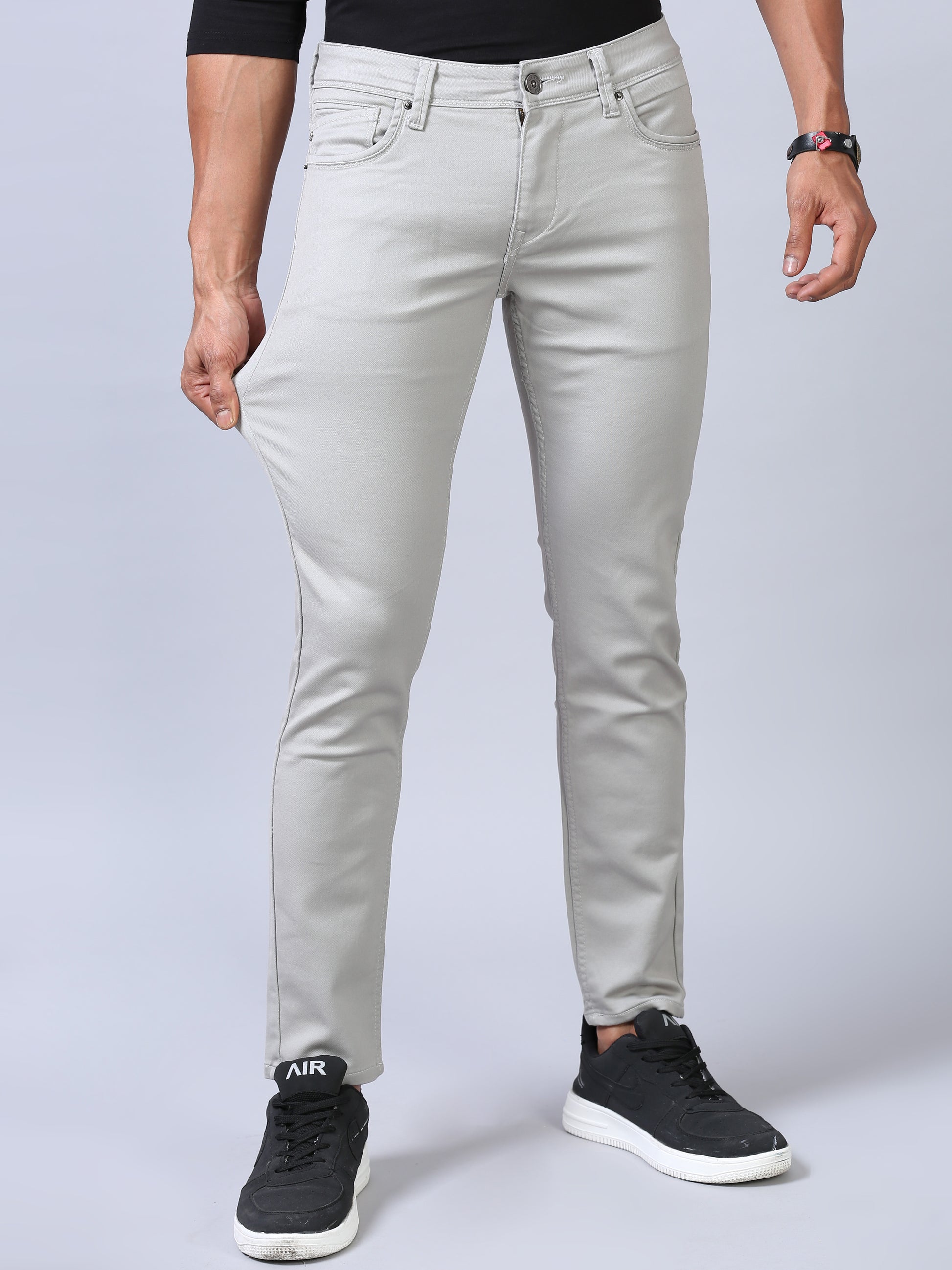 Grey Ankle Fit Denim Jeans For Men