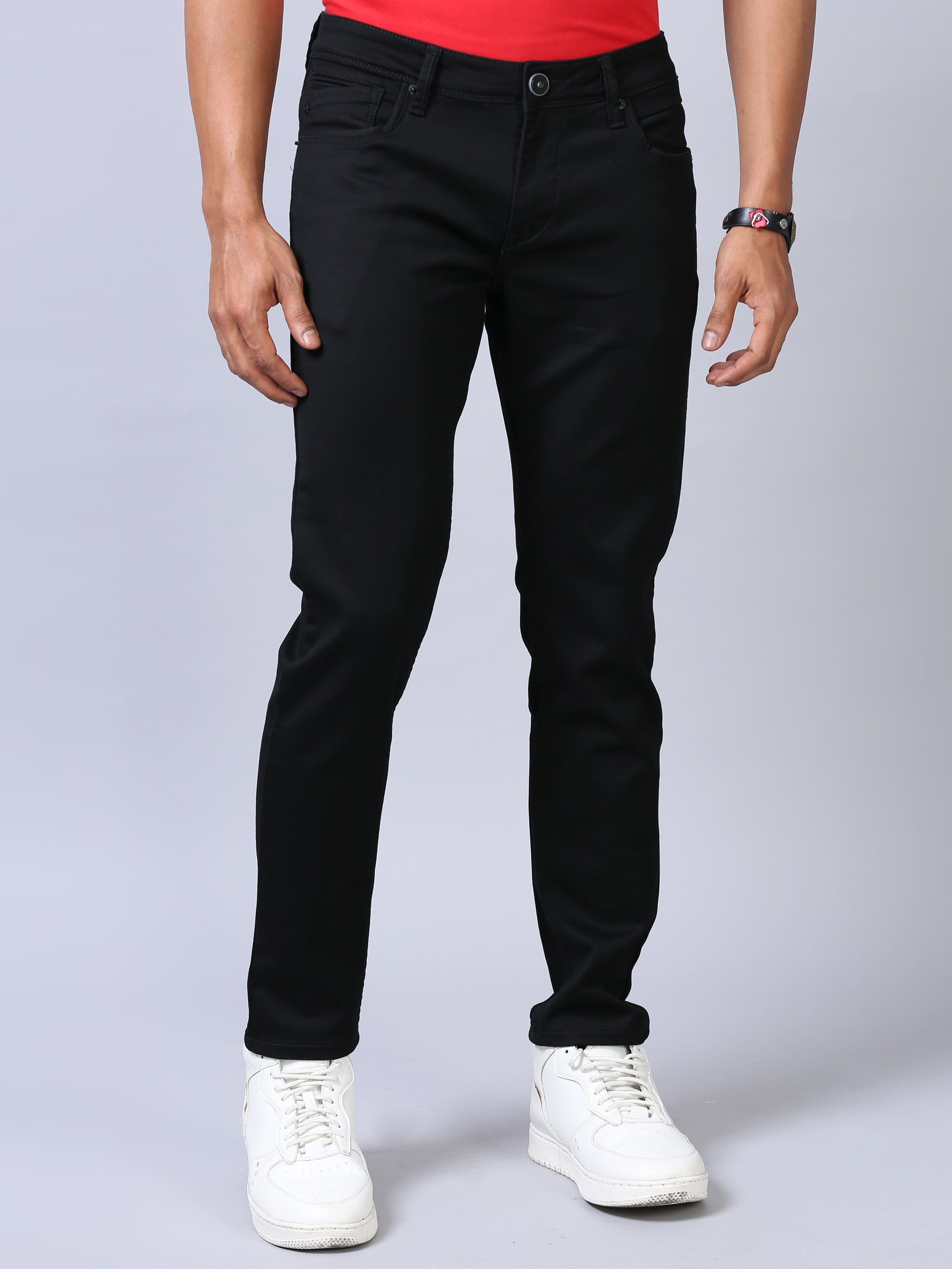 Dark Black Ankle Fit Jeans For Men