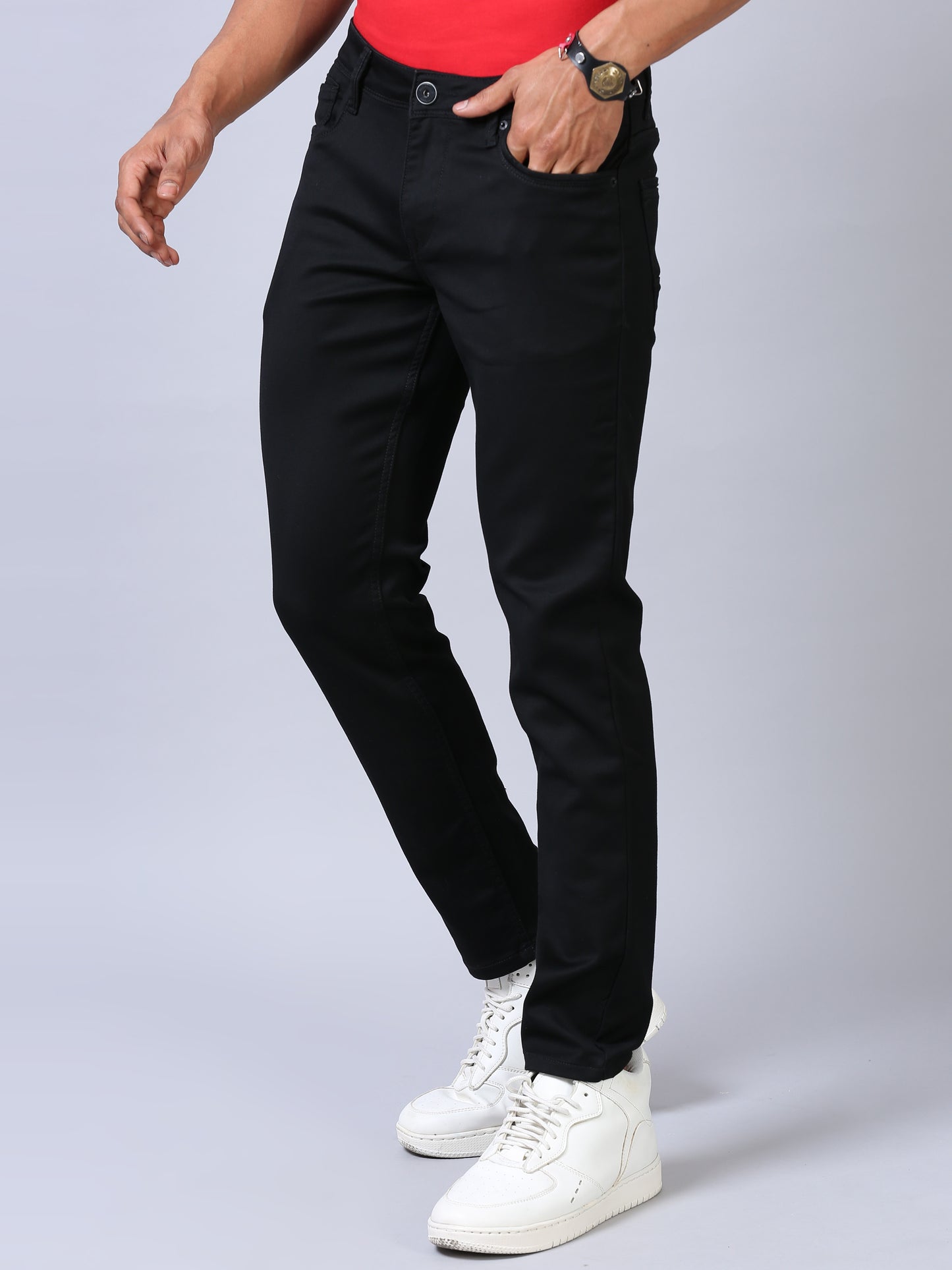 Dark Black Ankle Fit Jeans For Men