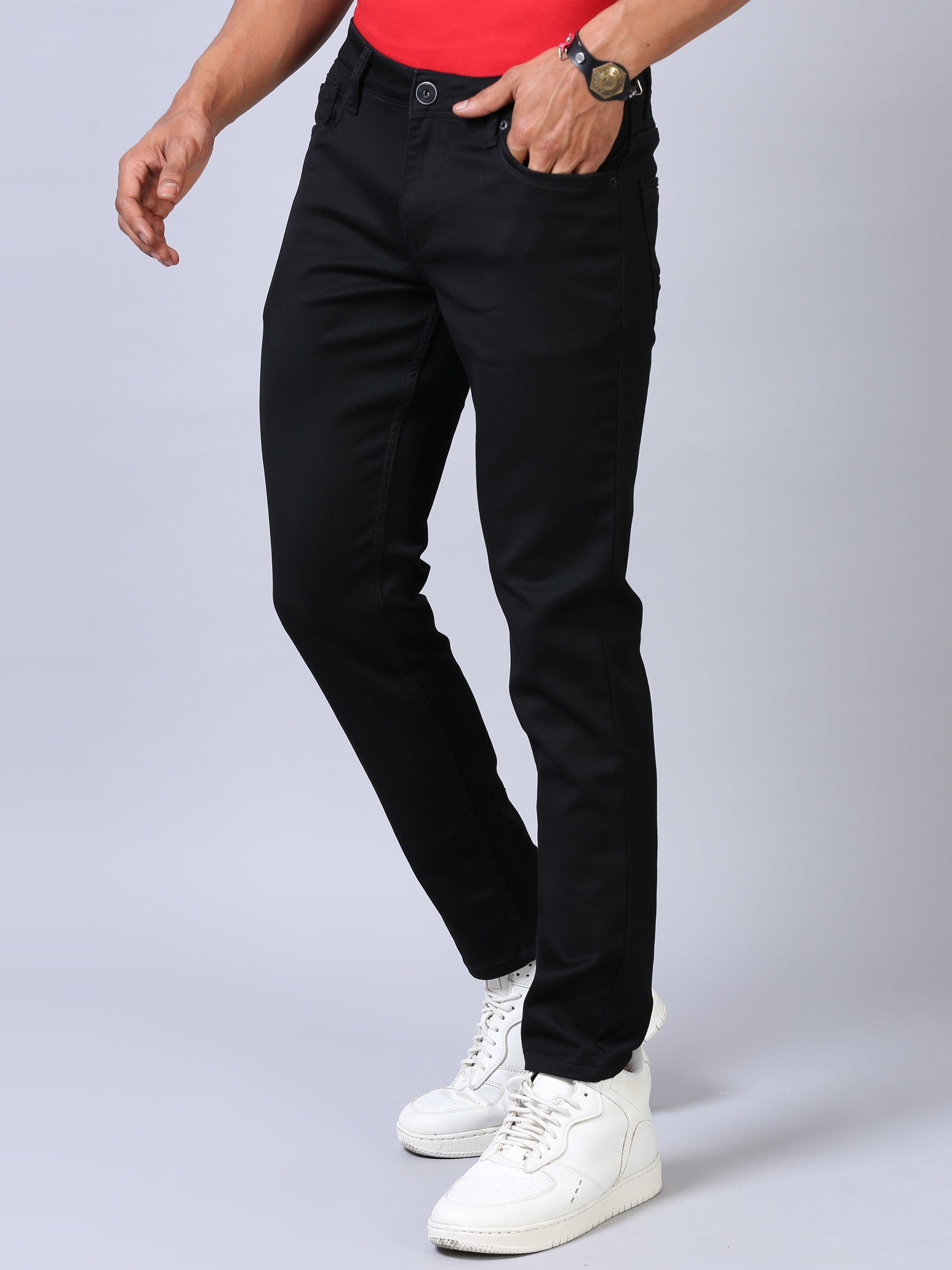 Dark Black Ankle Fit Jeans For Men
