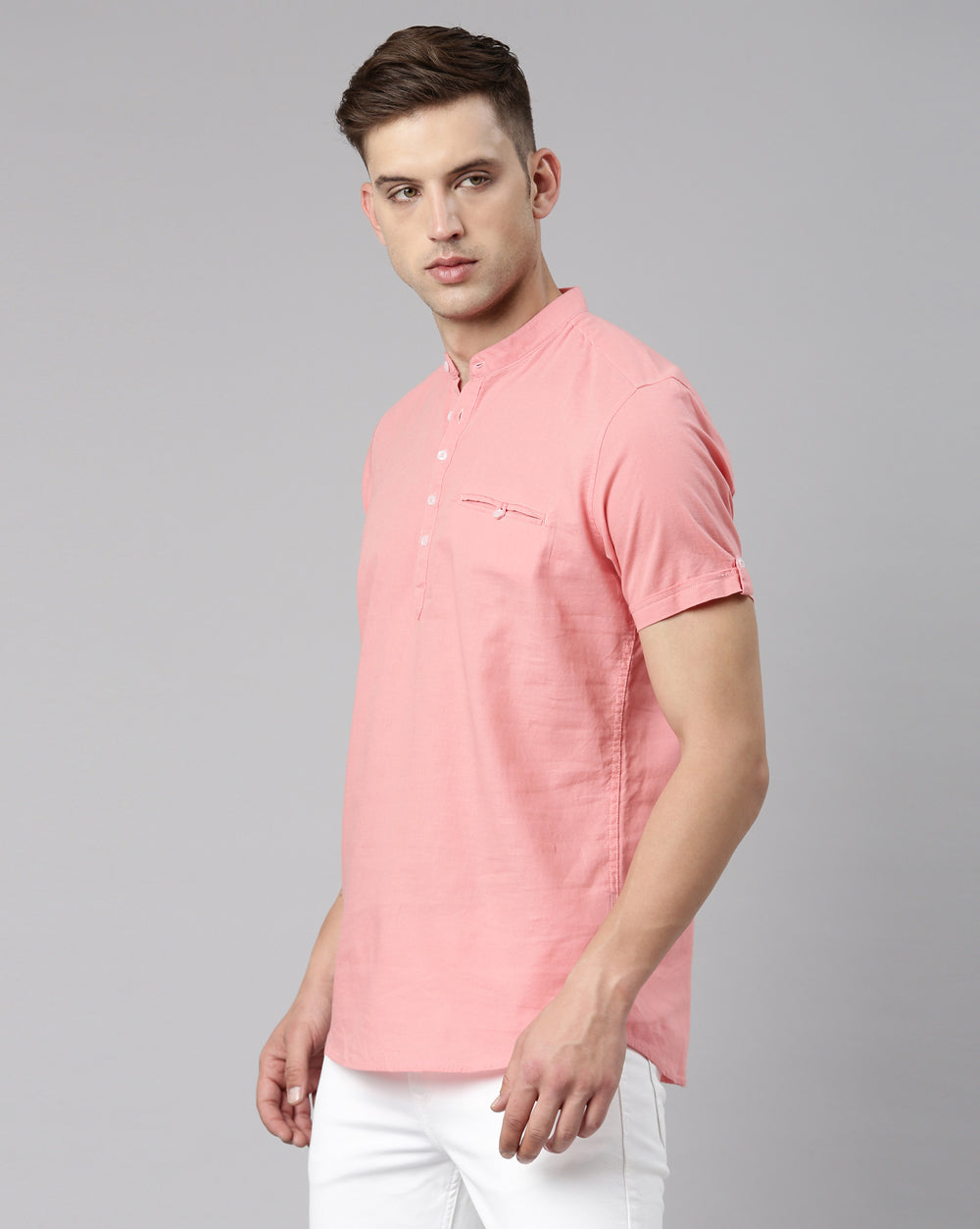 Peach Colored Classic Short Kurta For Men