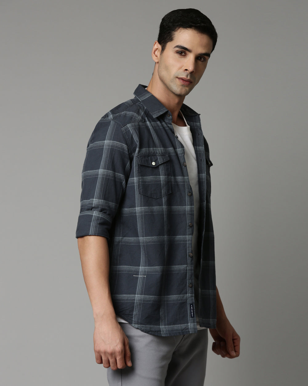 Swing Grey Checkered Shirt for Men 