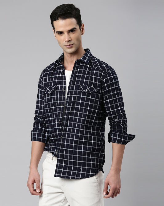 Swing Dark Blue Checkered Shirt for Men 