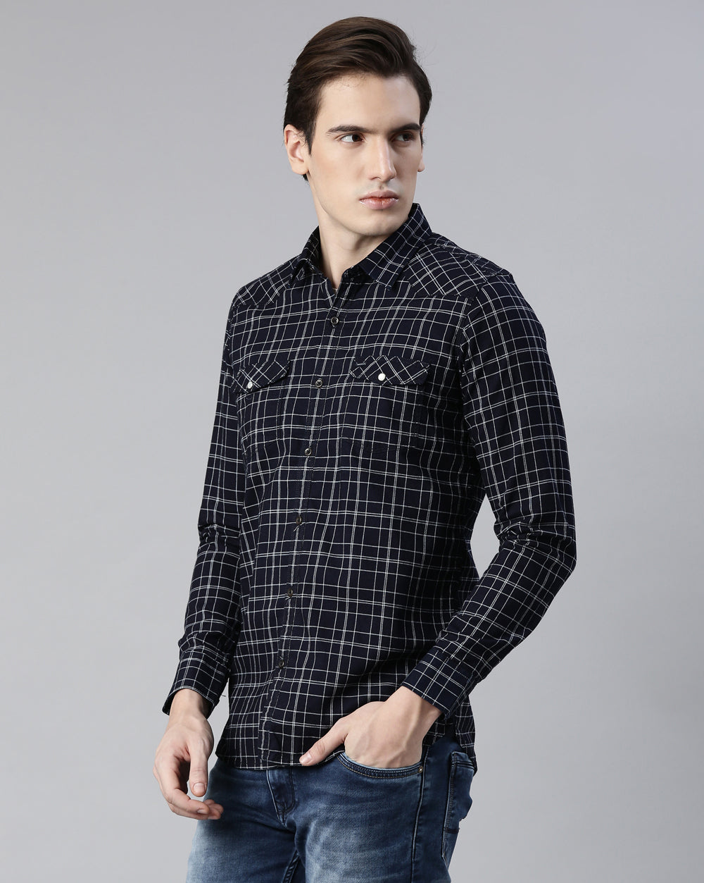Swing Midnight Blue Checkered Shirt for Men 