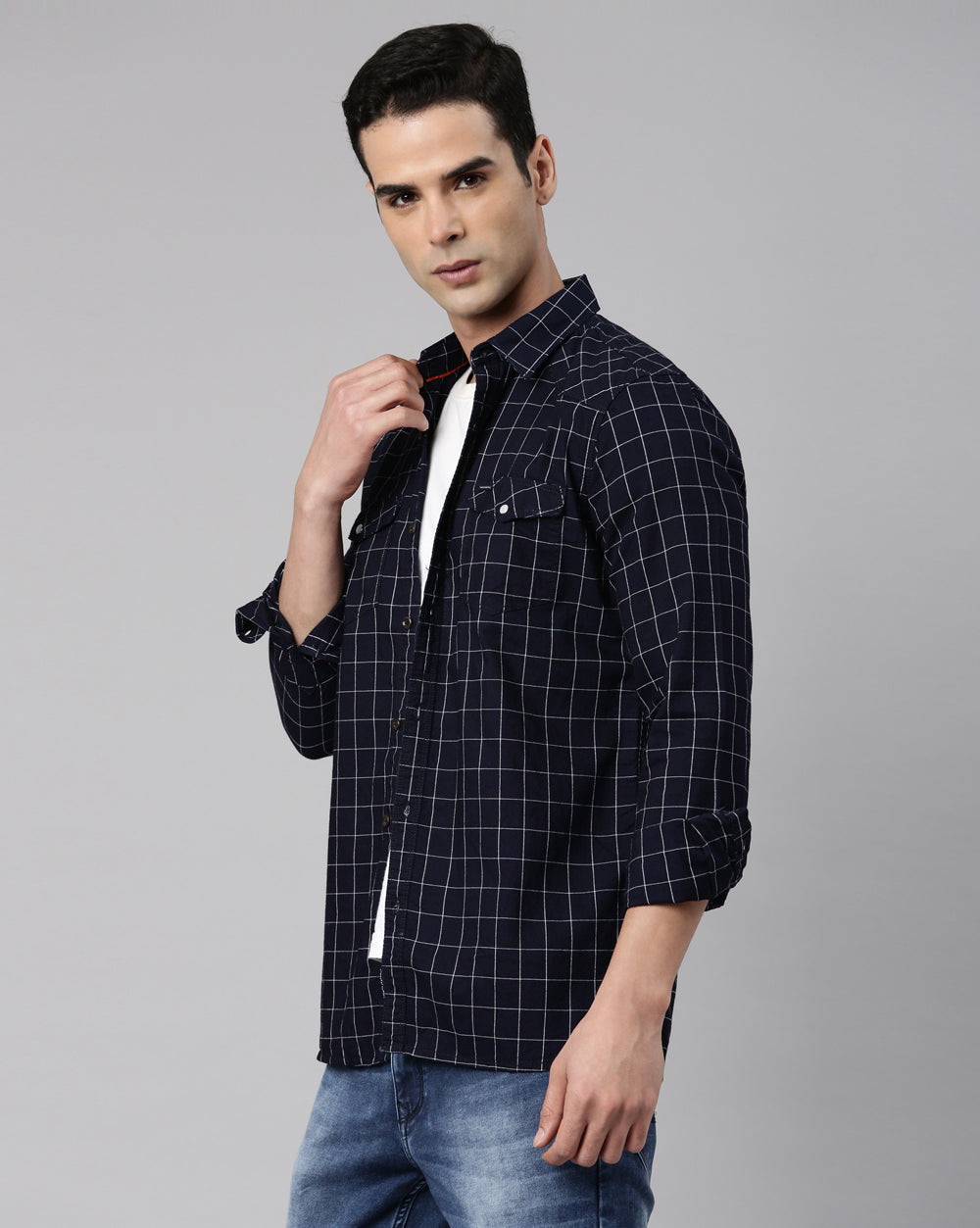 Swing Indigo Navy Checkered Shirt for Men