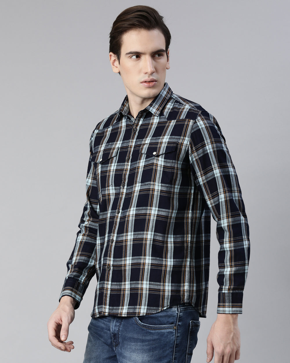 Swing Indigo Check Shirt for Men 