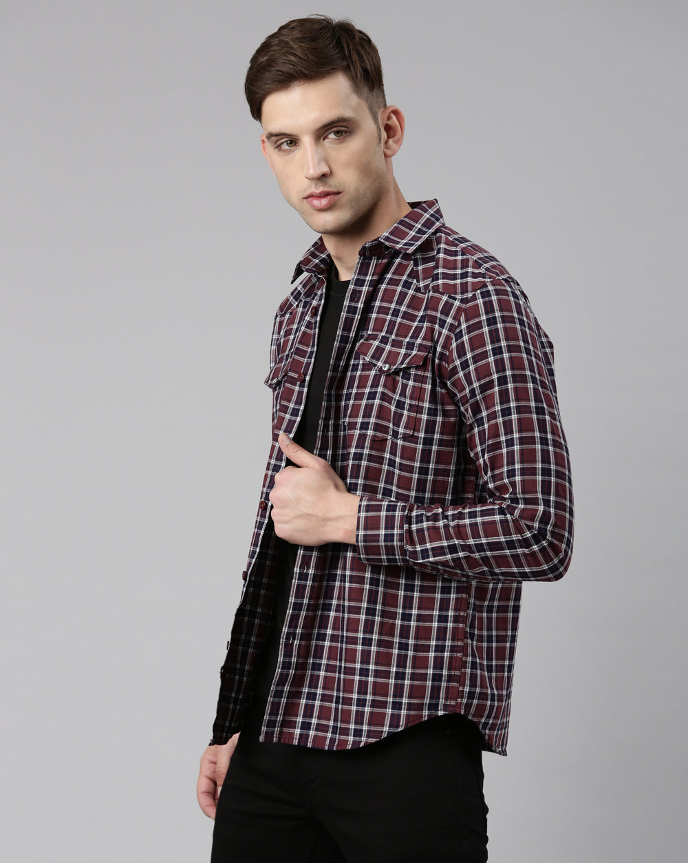 Swing Maroon Indigo Checkered Shirt for Men 