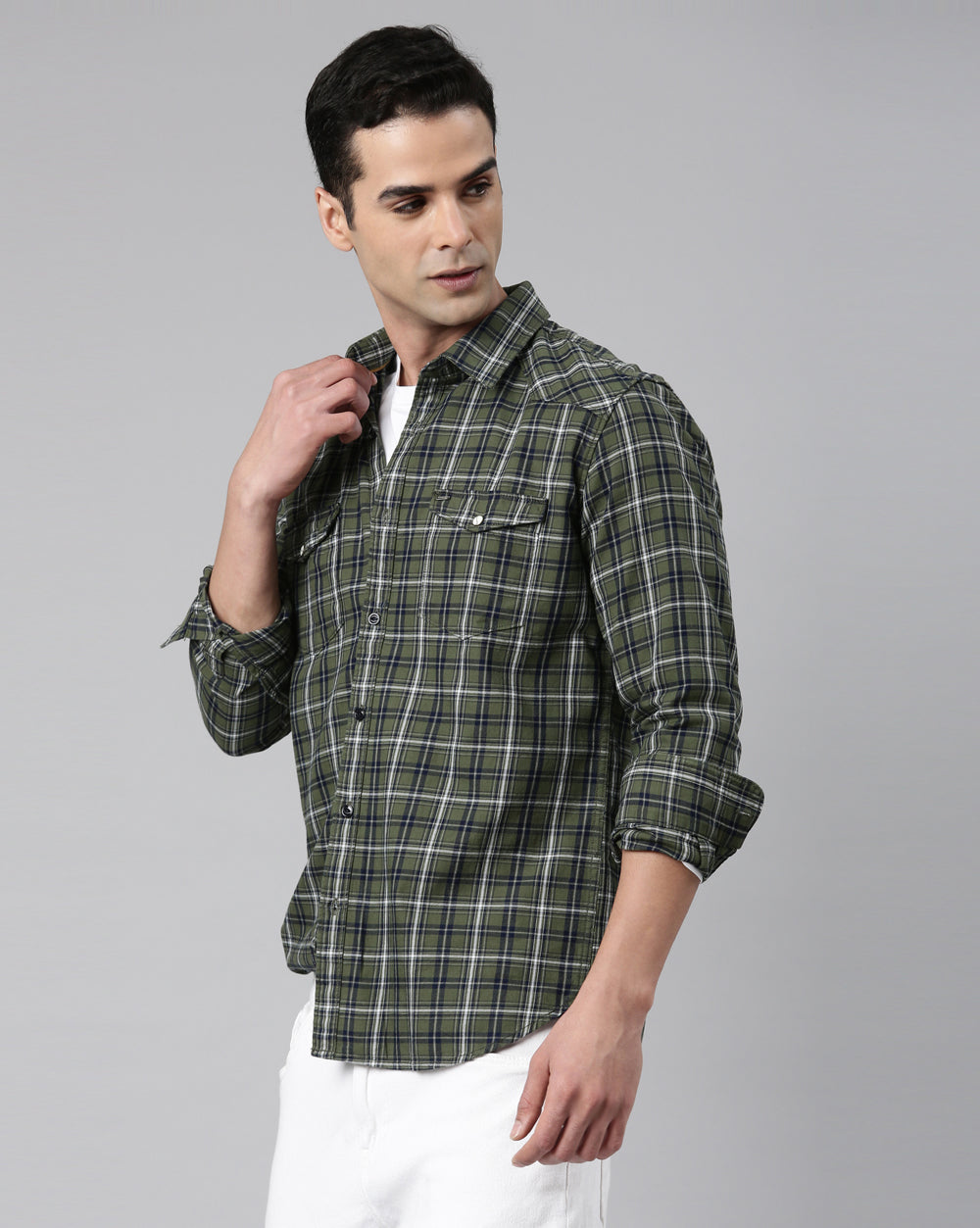 Swing Forever Olive Checkered Shirt for Men 