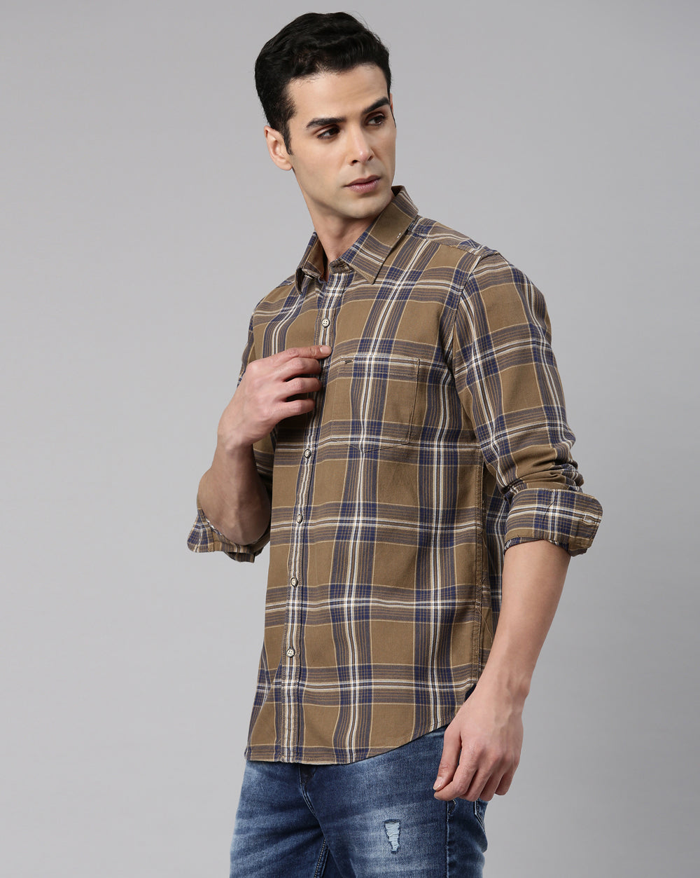 Sway Khaki Checkered Shirt for Men 